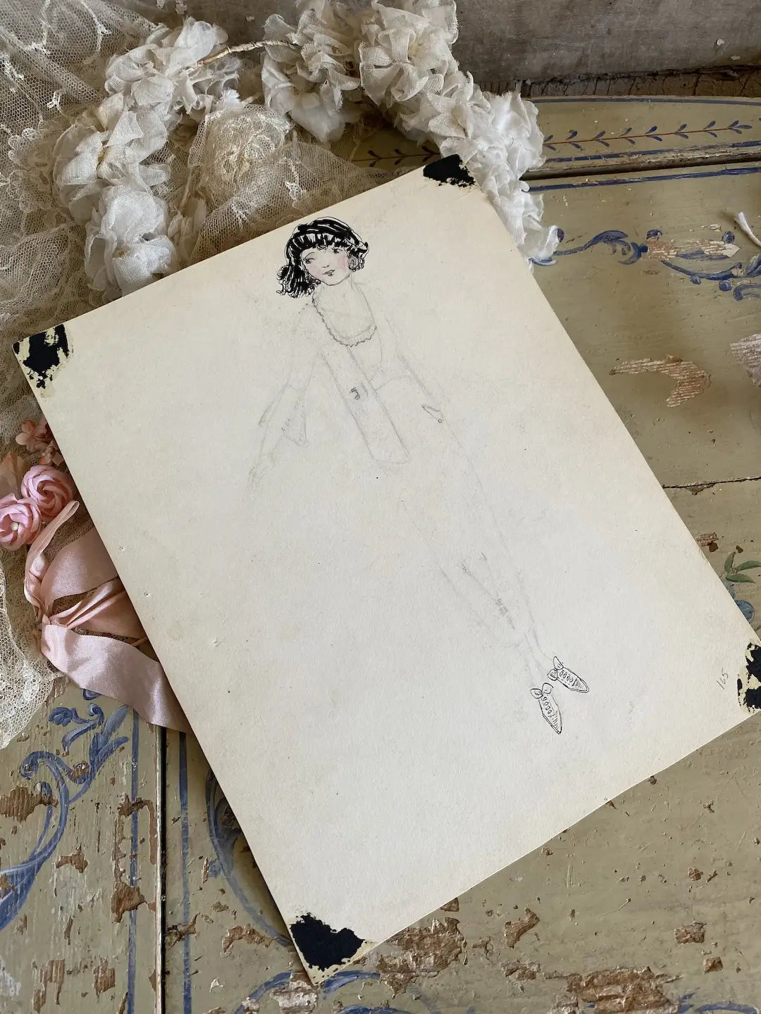 Vintage Costume Sketch c1920-30 Marie Antoinette Era Ballet Shoes