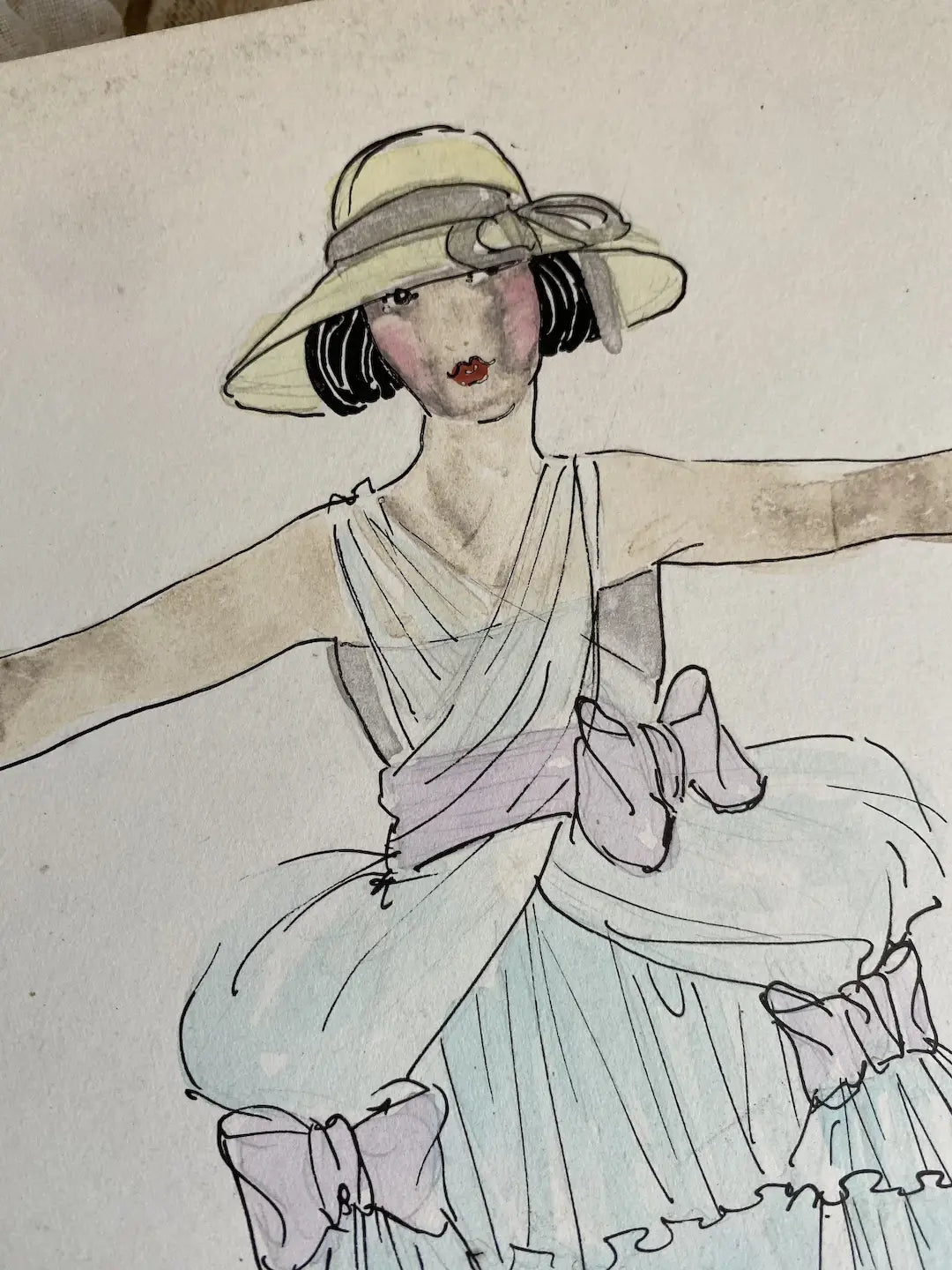Vintage Costume Sketch c1920-30 Flapper Dress