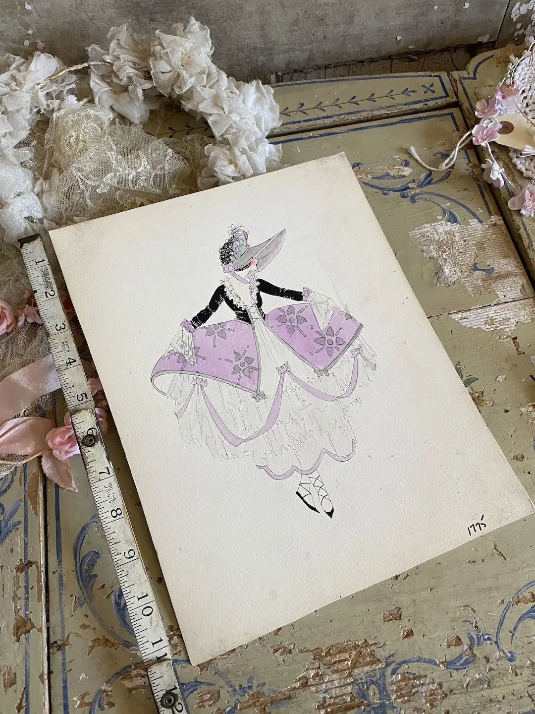 Vintage Costume Sketch c1920-30 Marie Antoinette Era Ballet Shoes