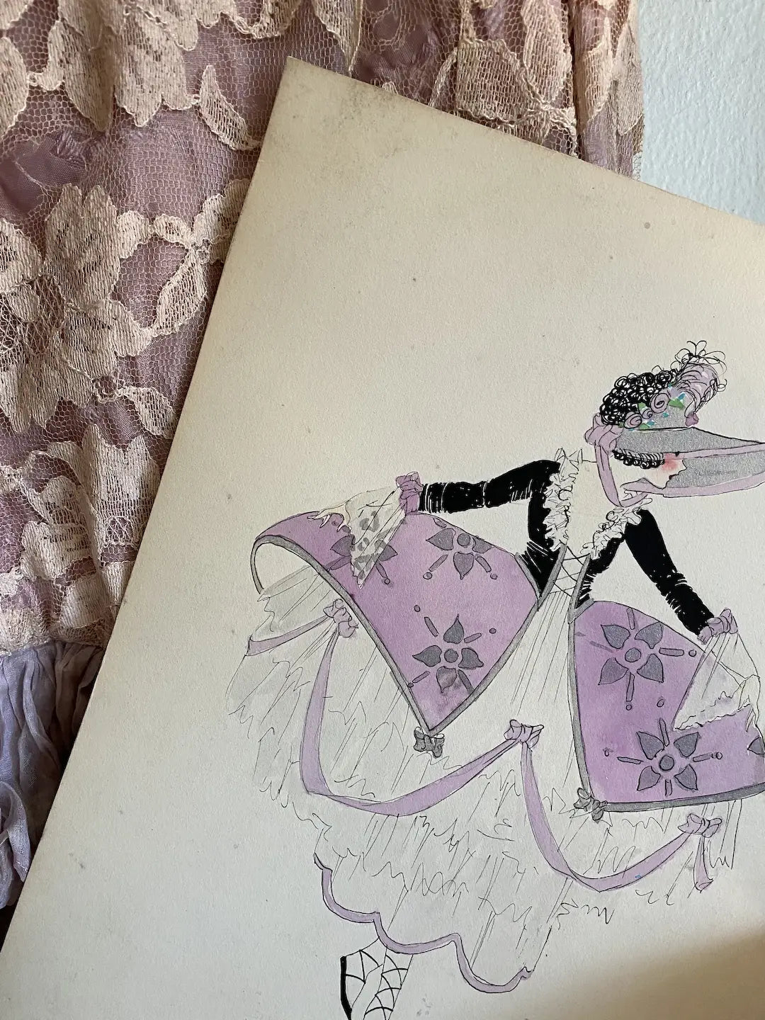 Vintage Costume Sketch c1920-30 Marie Antoinette Era Ballet Shoes