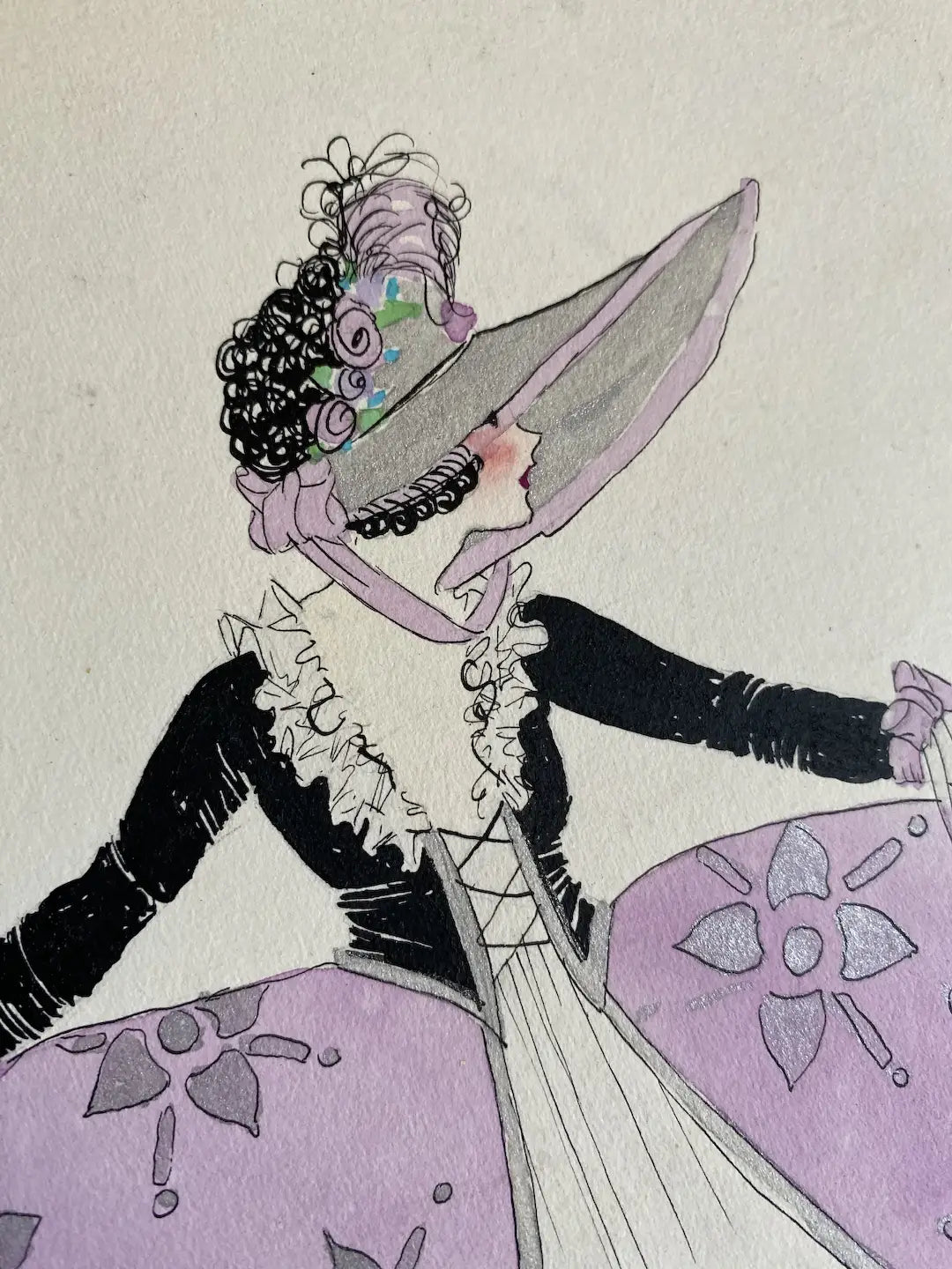 Vintage Costume Sketch c1920-30 Marie Antoinette Era Ballet Shoes