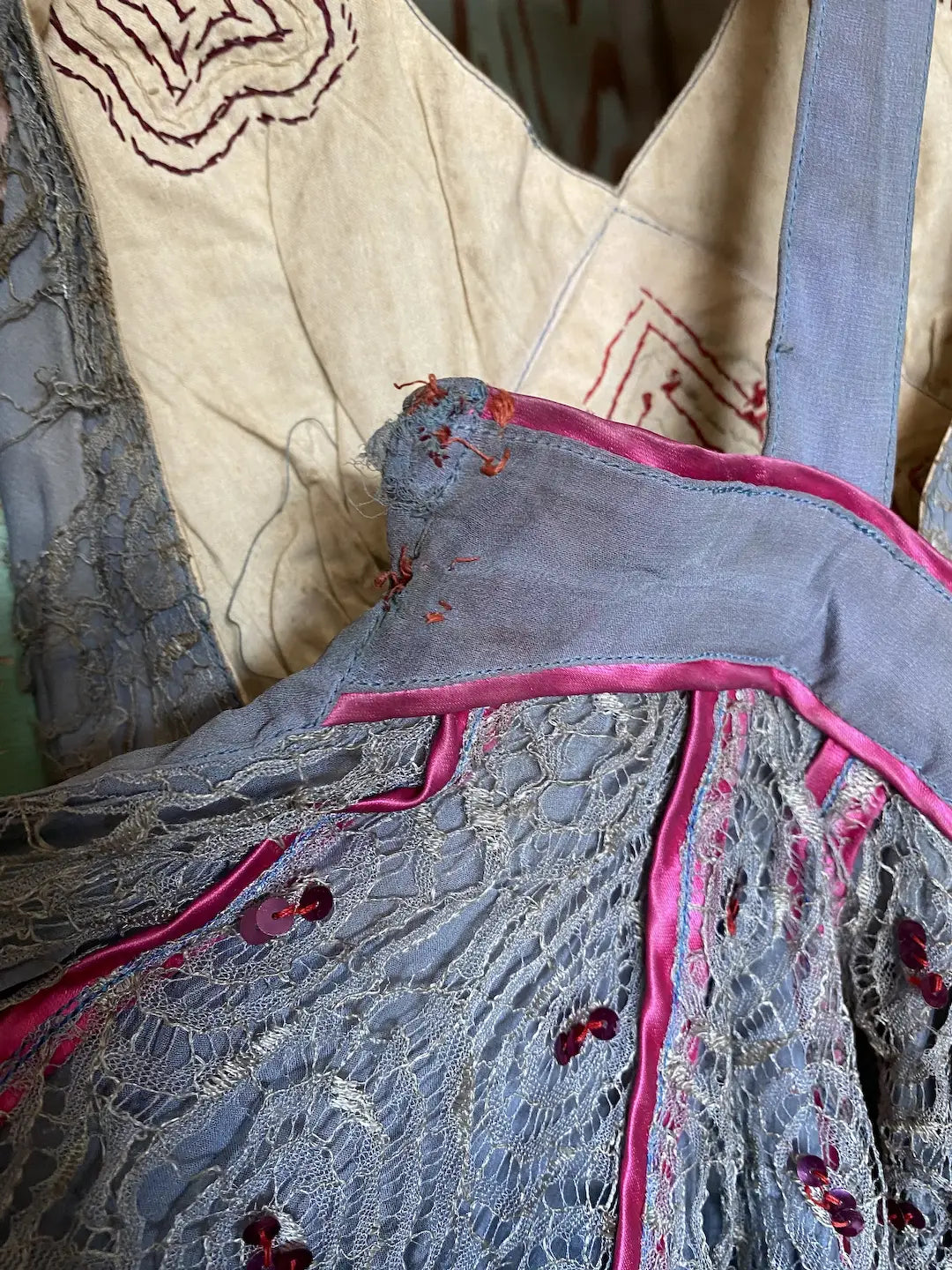 Vintage Burlesque Costume Pink Sequins Peek A Boo Chest