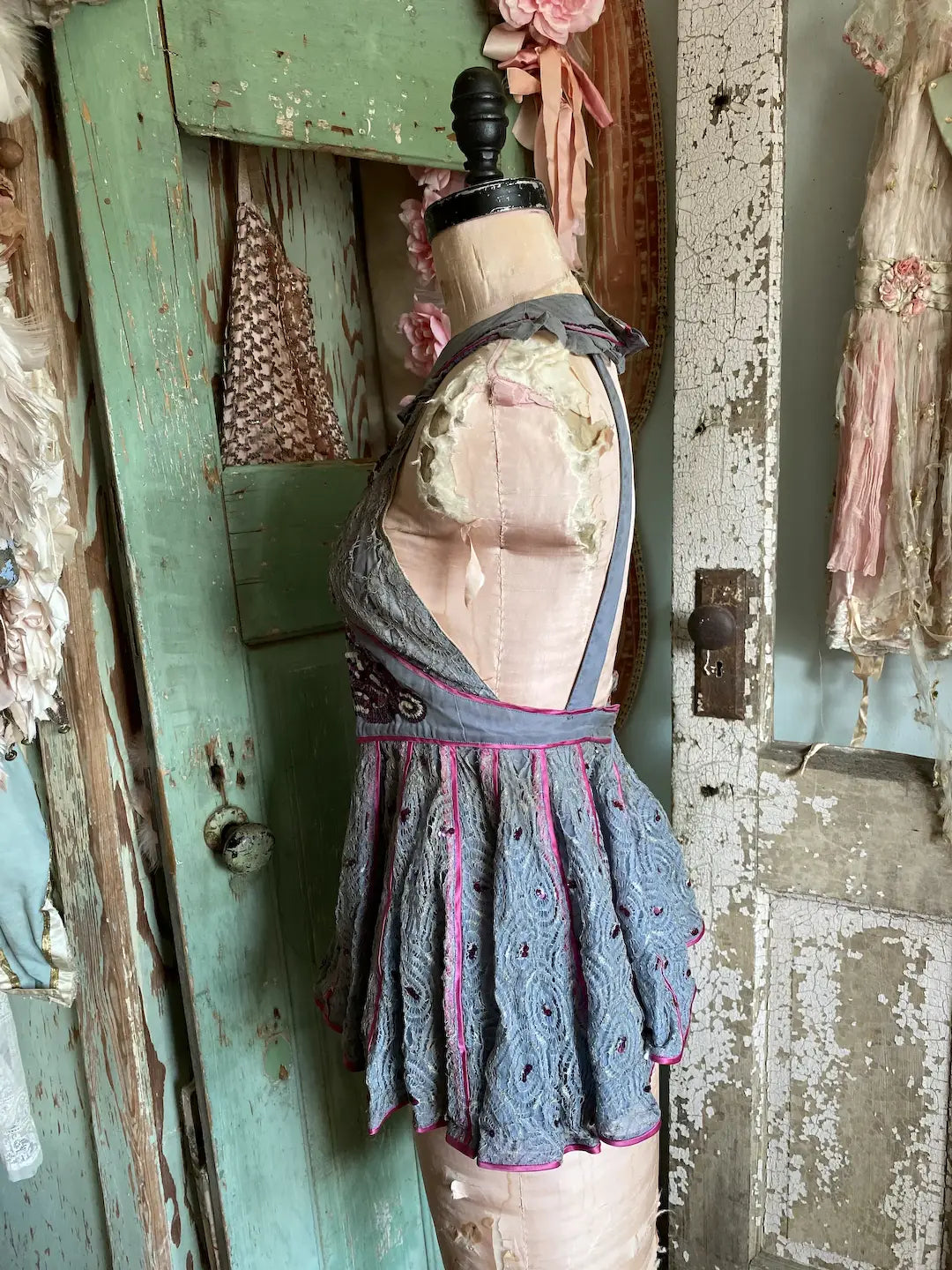 Vintage Burlesque Costume Pink Sequins Peek A Boo Chest