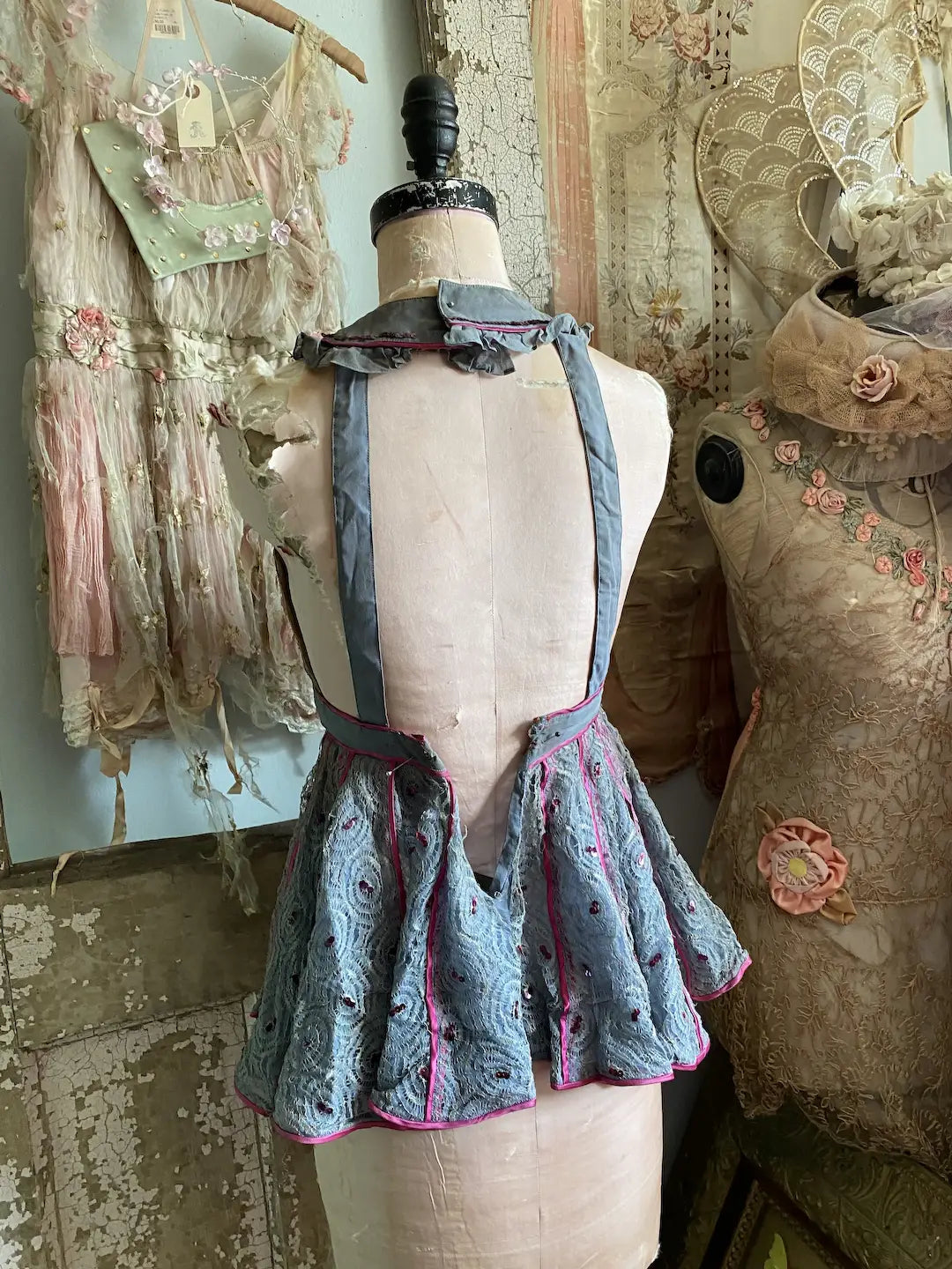 Vintage Burlesque Costume Pink Sequins Peek A Boo Chest