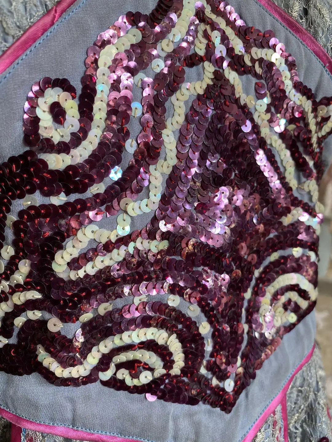 Vintage Burlesque Costume Pink Sequins Peek A Boo Chest