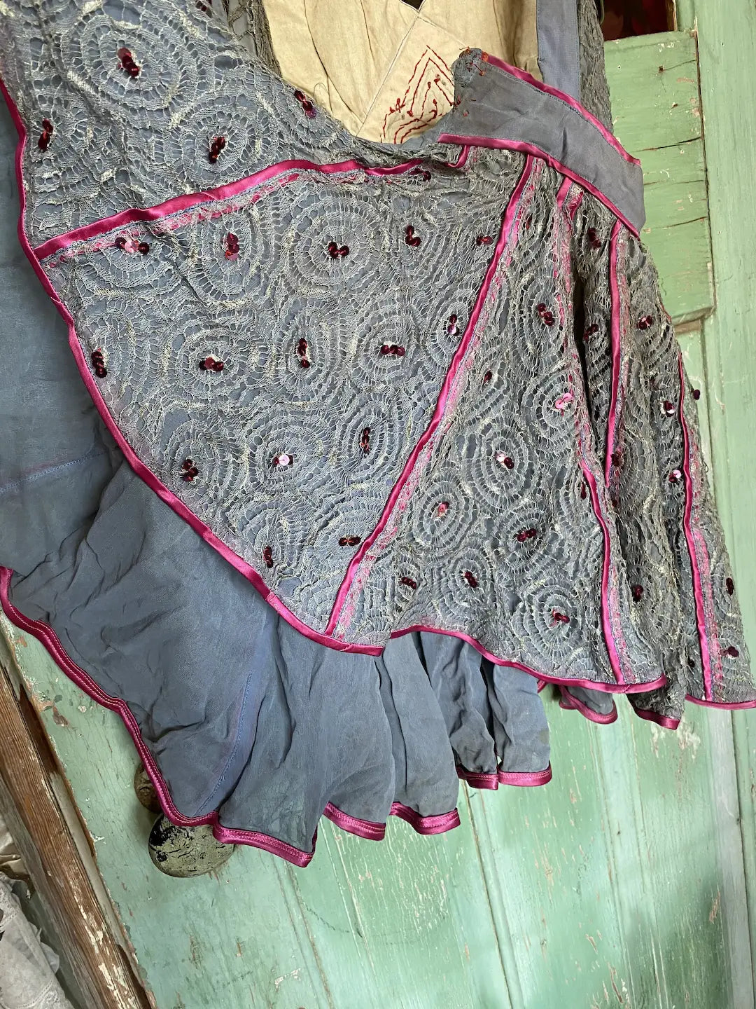 Vintage Burlesque Costume Pink Sequins Peek A Boo Chest