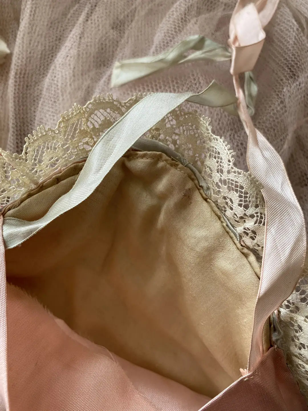 Vintage Delicates Holder Pouch Ribbonwork Pink Lace Trim