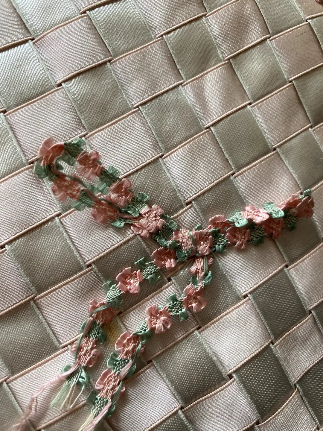 Vintage Delicates Holder Pouch Ribbonwork Pink Lace Trim