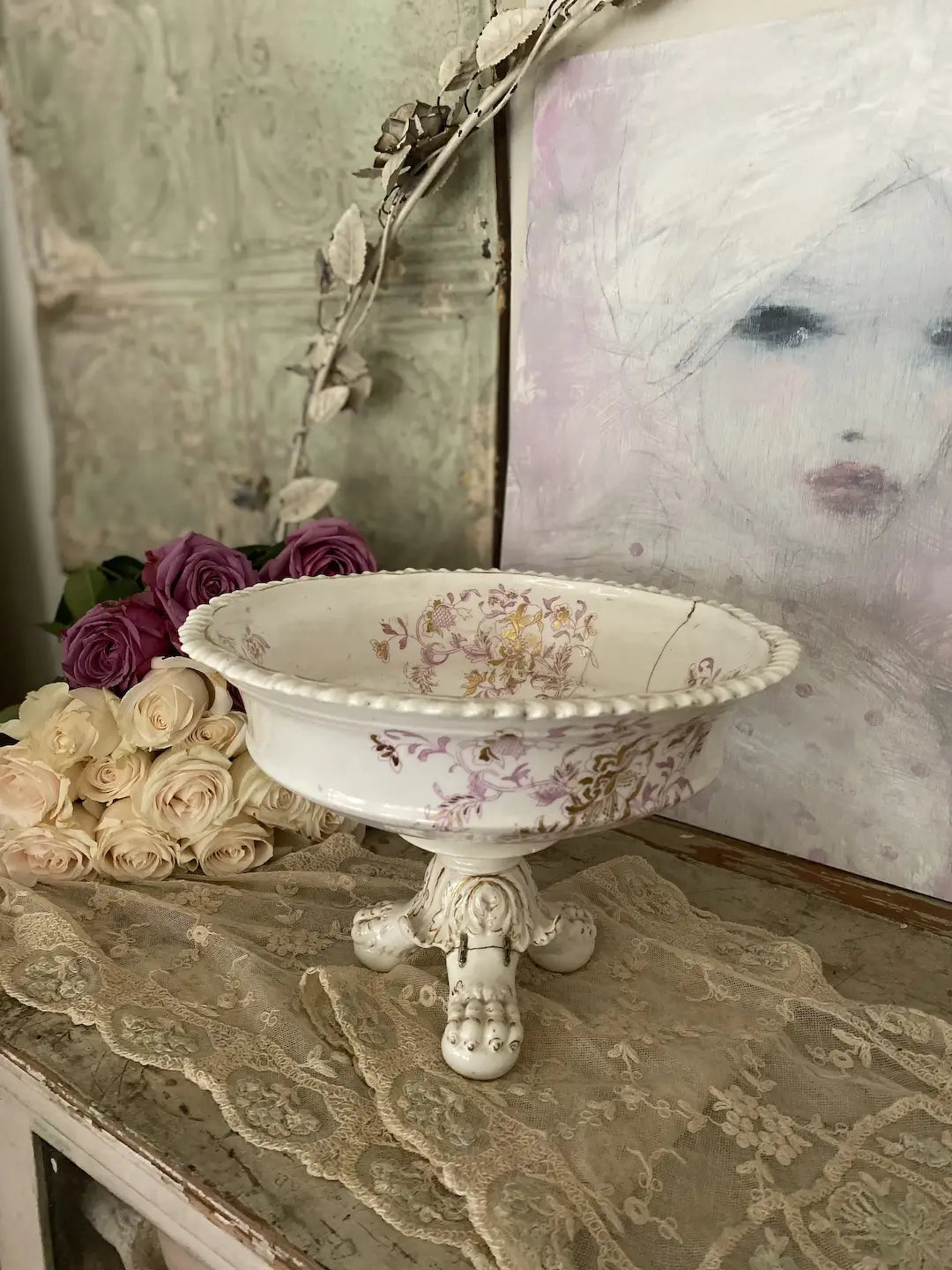 Antique Claw Foot Paw Footed Compote Centerpiece