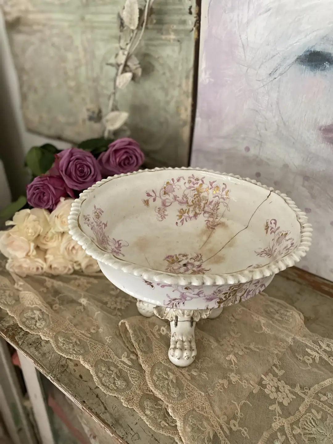 Antique Claw Foot Paw Footed Compote Centerpiece