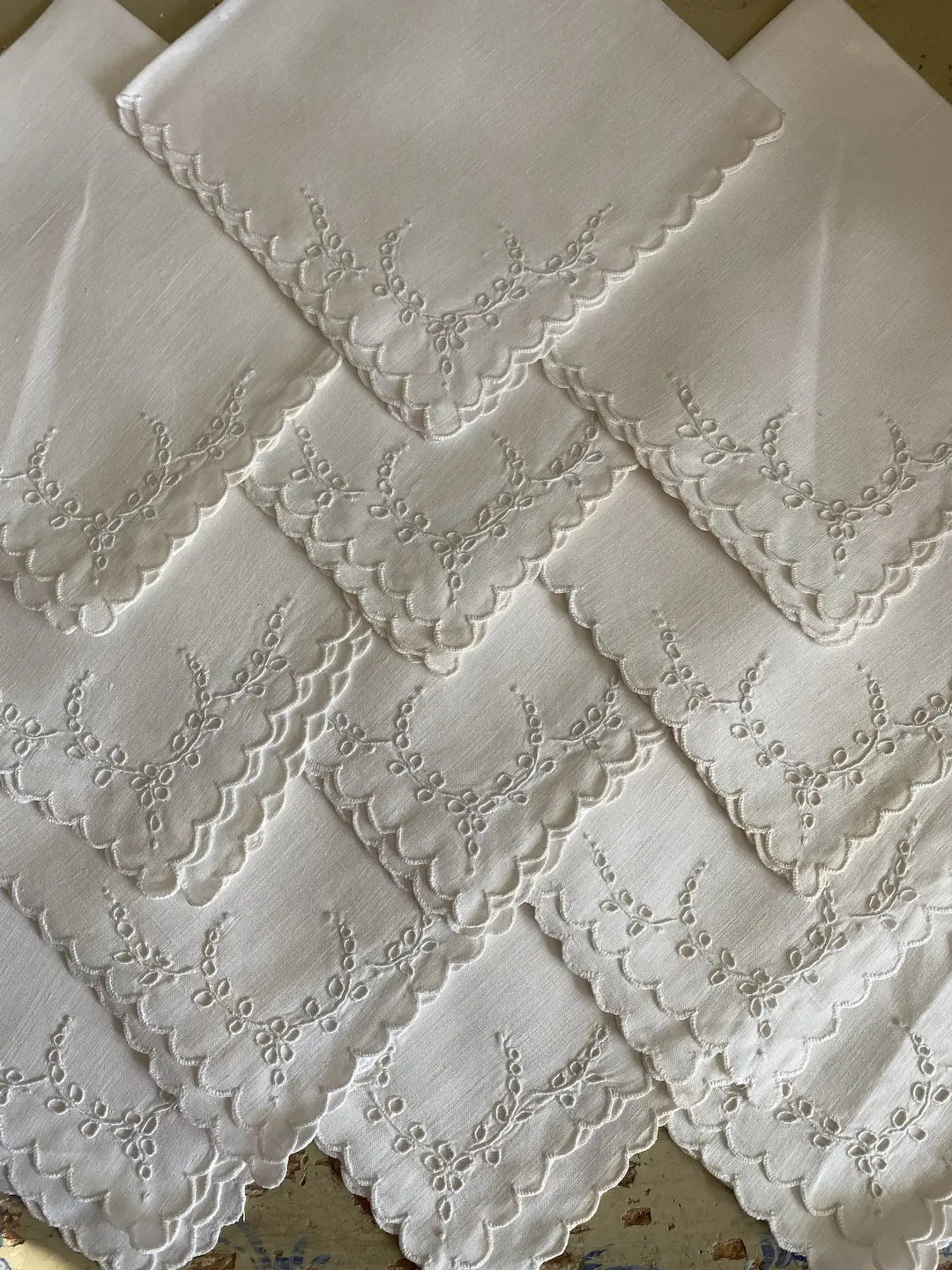 Collection 12pc Antique White Embroidered Napkins