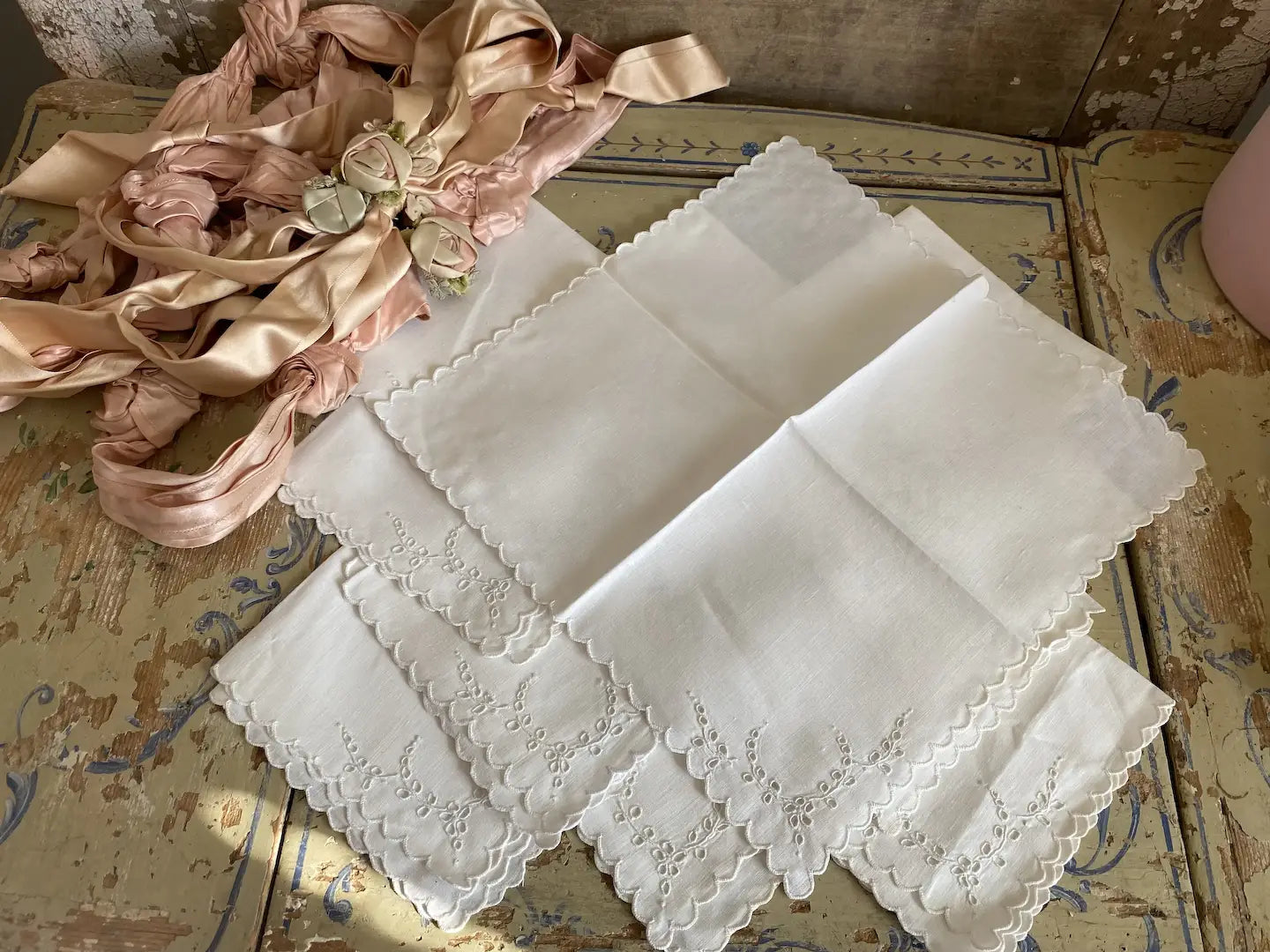 Collection 12pc Antique White Embroidered Napkins