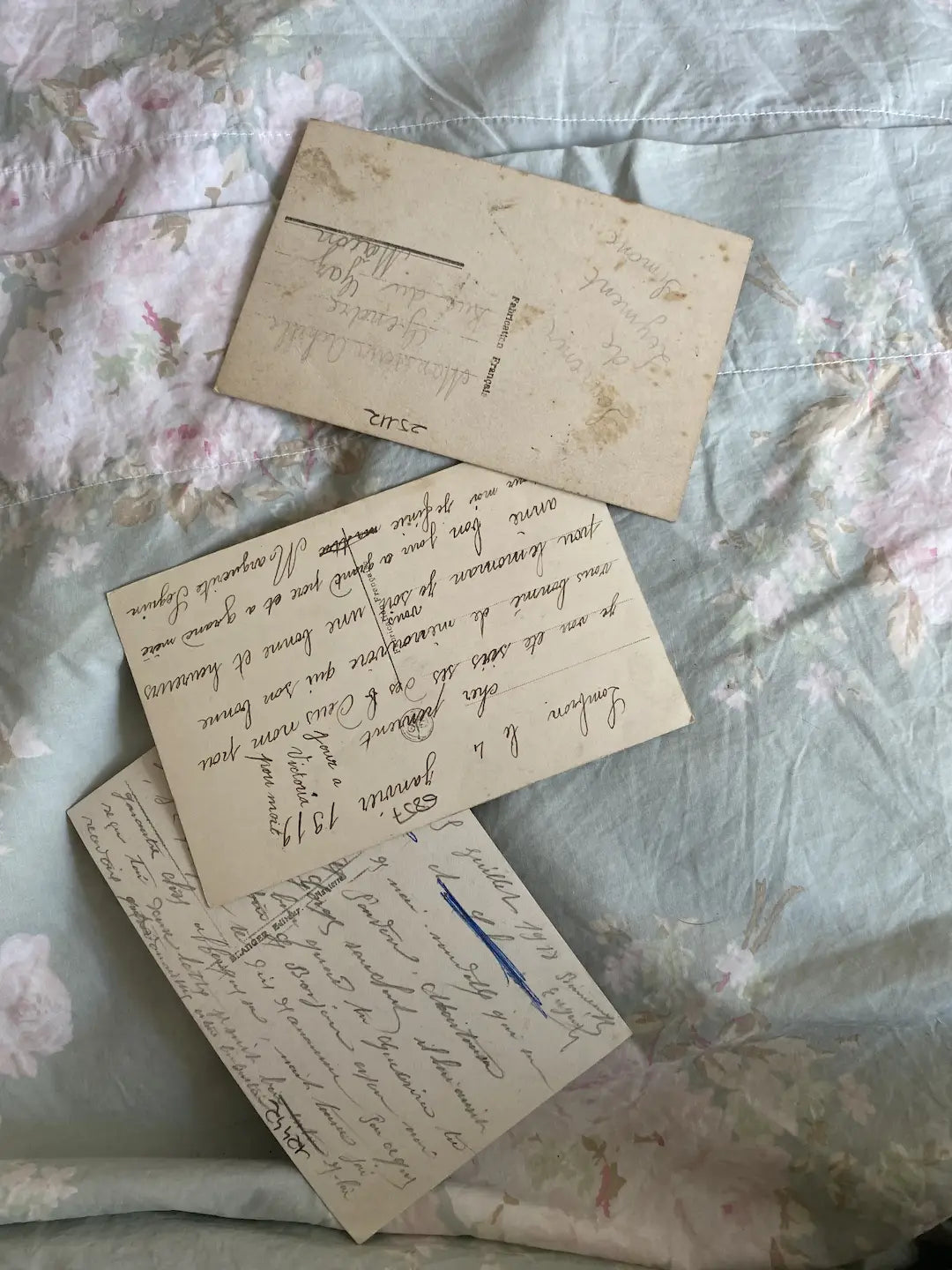 Collection 3 Antique French Postcards Women Pink Dress Roses