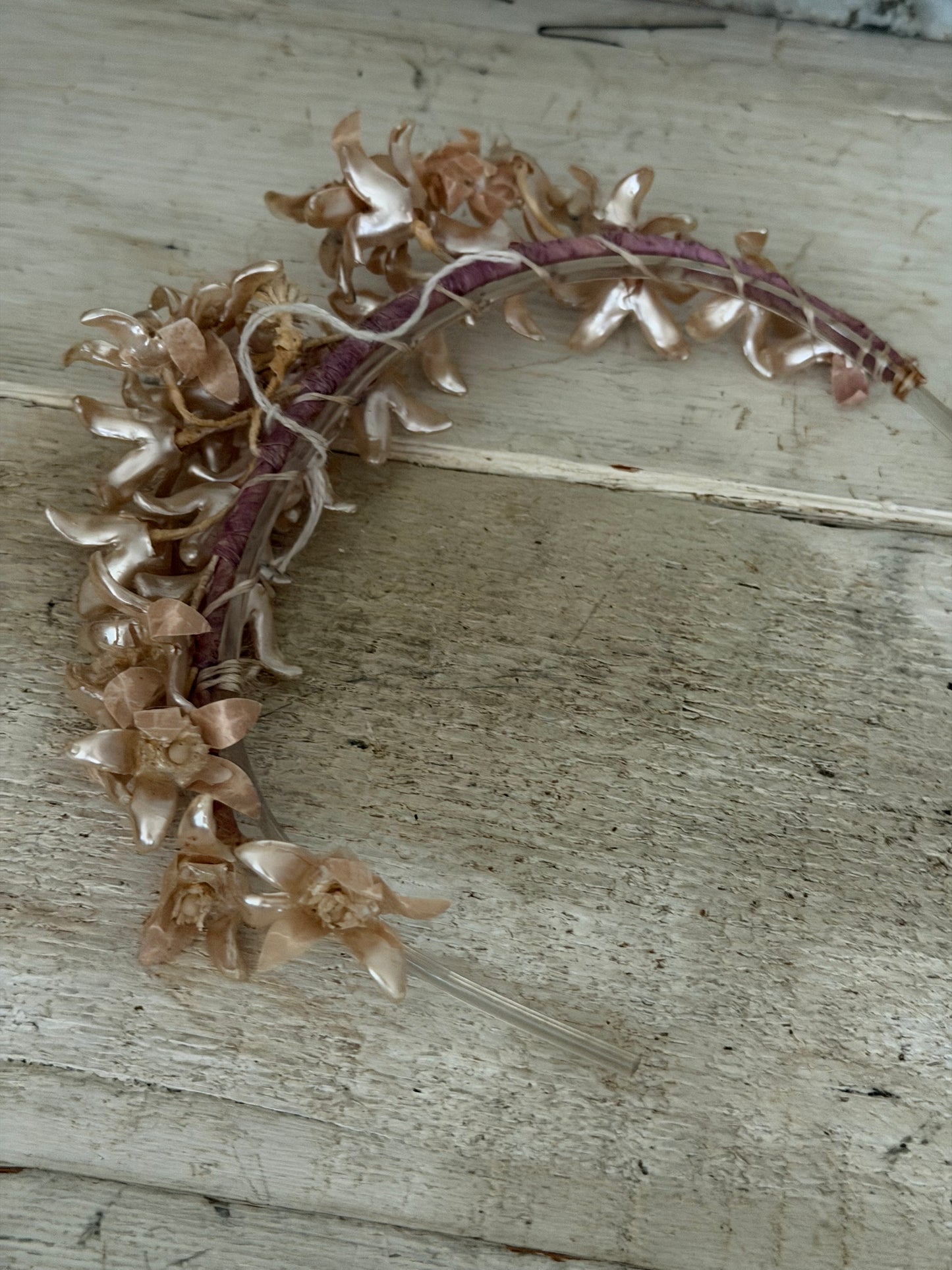 Antique French Pearlized Pink Champagne orange Blossom Flowers Crown