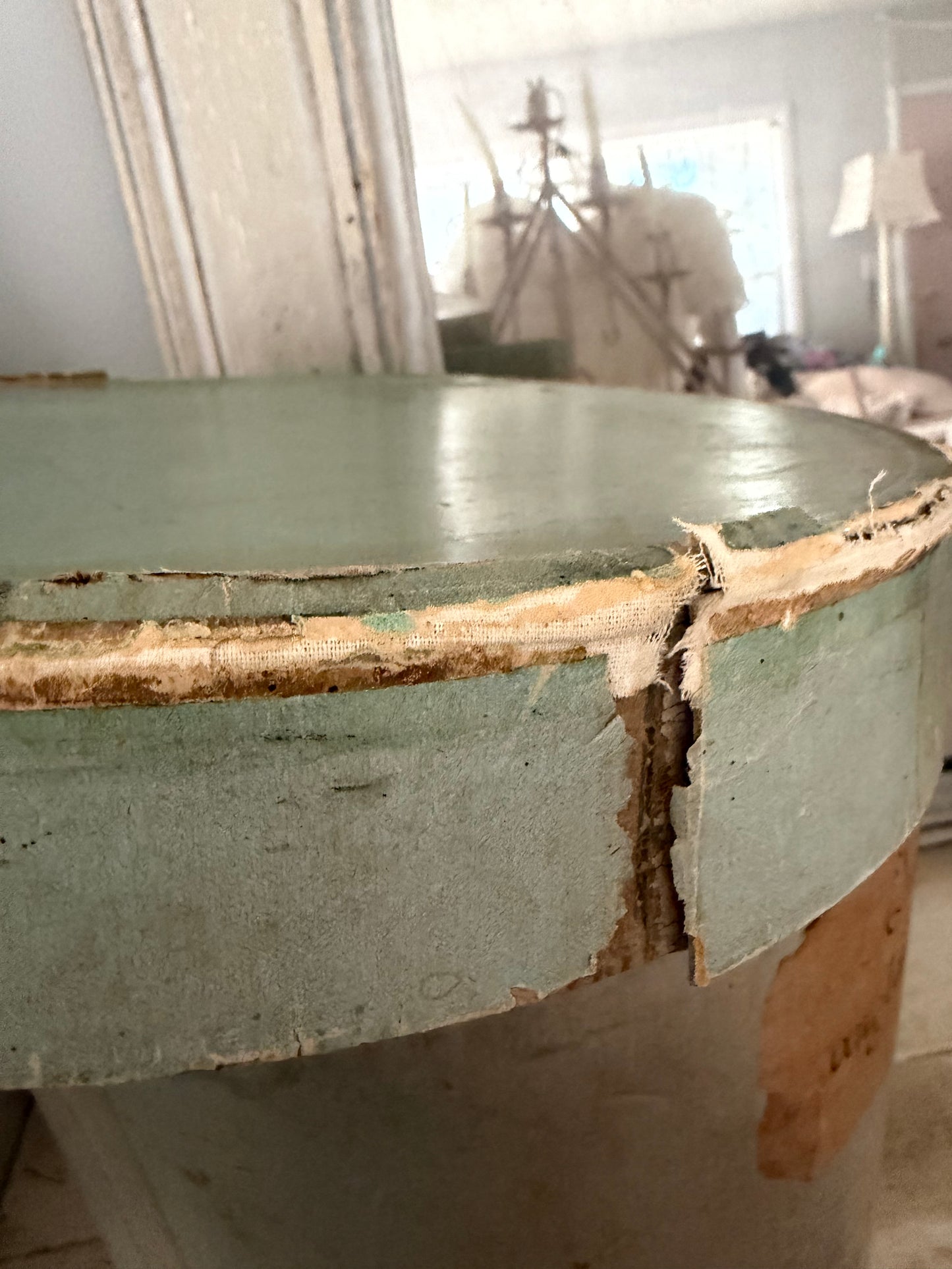 RARE Antique XL French Green Hat Box