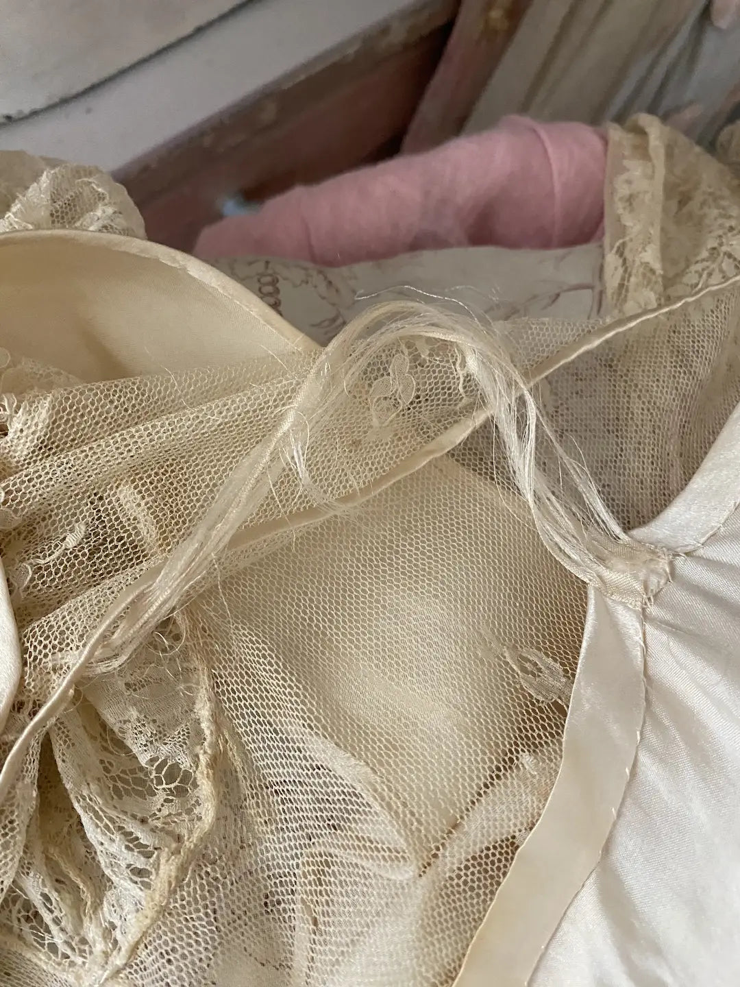 Antique 1920s Wedding Dress Silk Chantilly Lace
