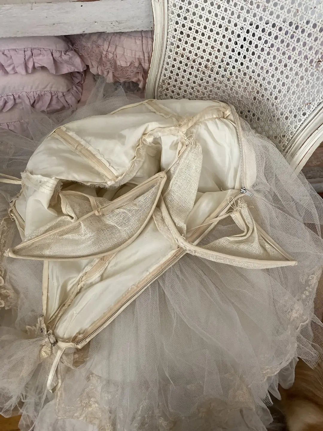 Vintage Prom Dress Layers Ruffled Tulle Lace Tambour Embroidery