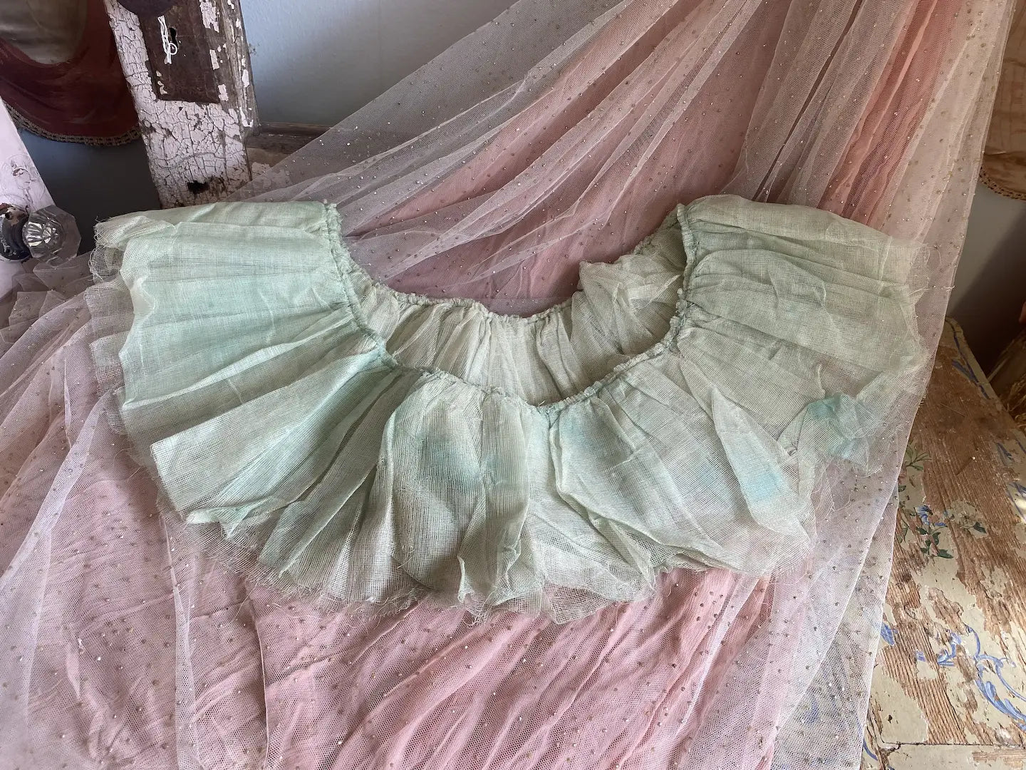 Antique Tarlatan Gauze Lace Mint Green Tutu Costume Fabric