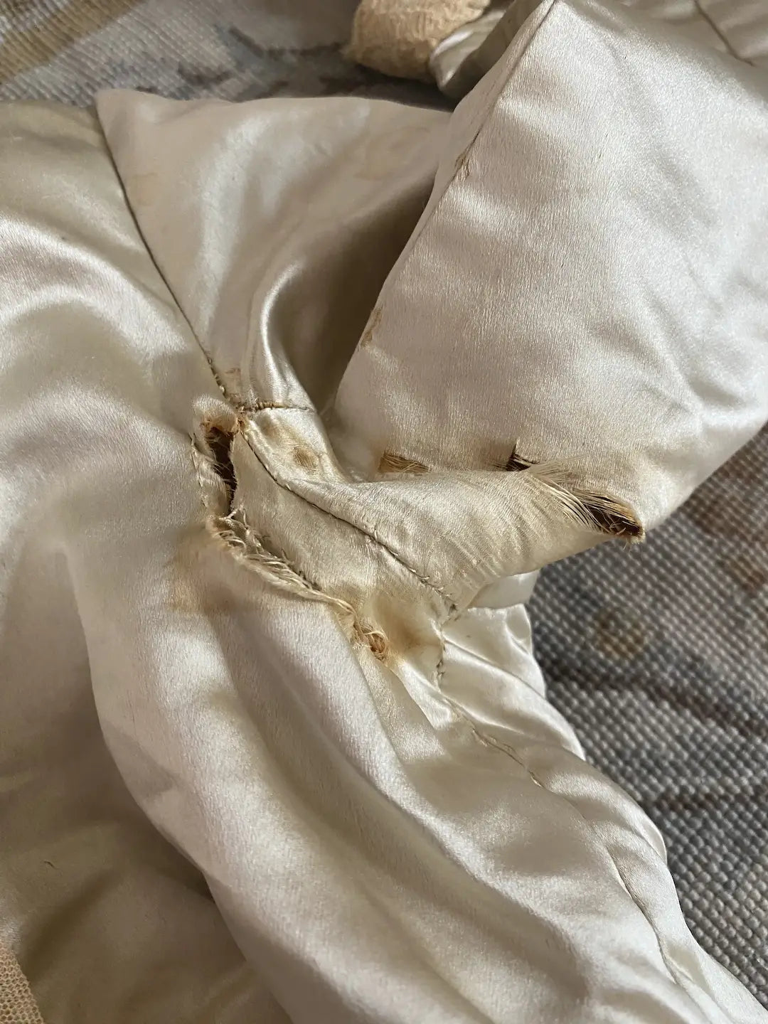 Antique French Bodice Silk Roses Pale Blue Lace Trim