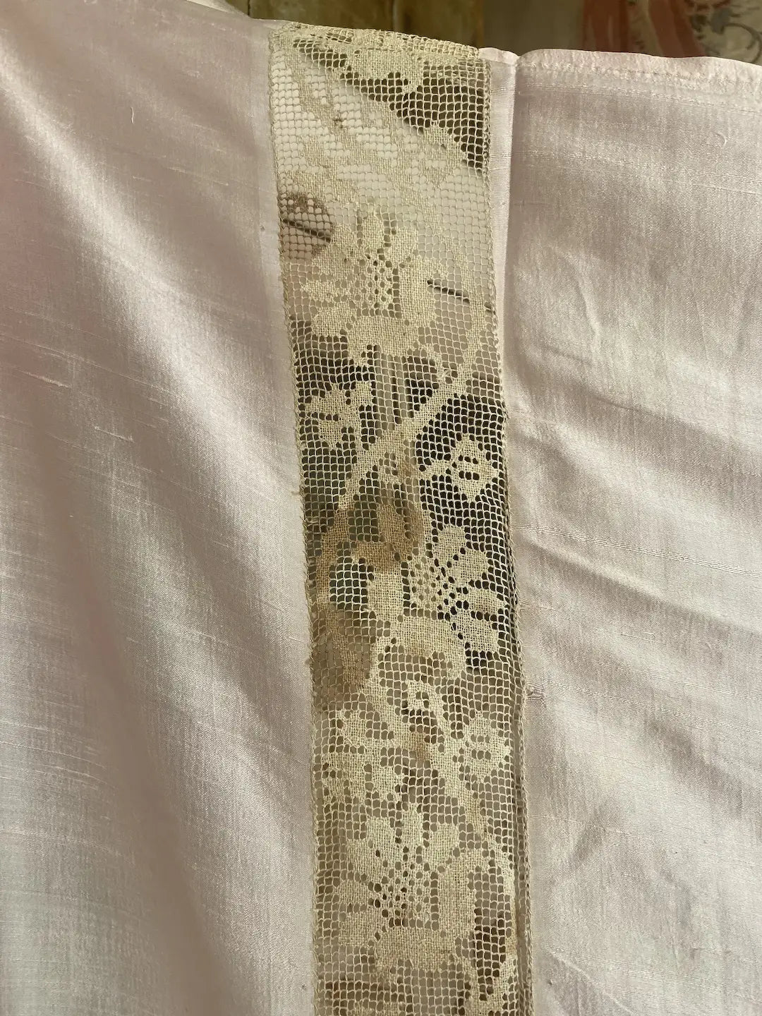Antique 1920 Silk Sheet Bed Cover Pink Floral Lace