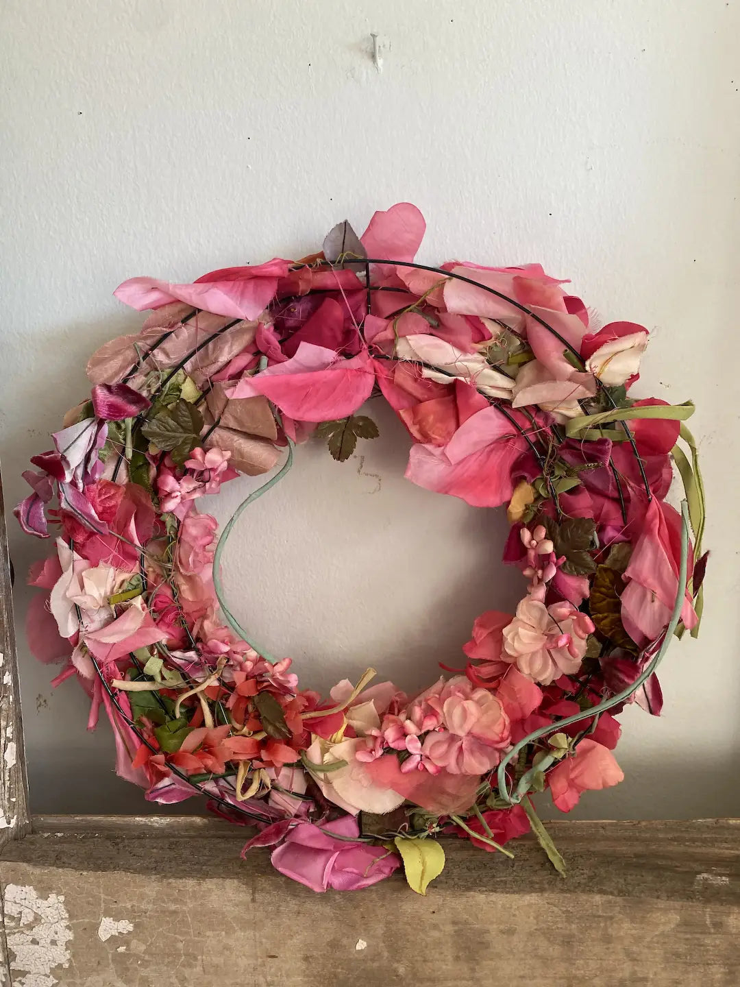 Millinery Wreath Antique & Vintage Flowers Pink Magenta