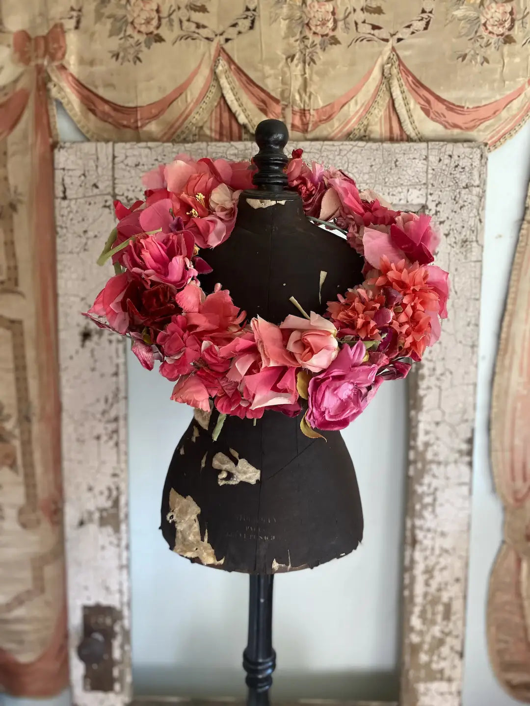 Millinery Wreath Antique & Vintage Flowers Pink Magenta