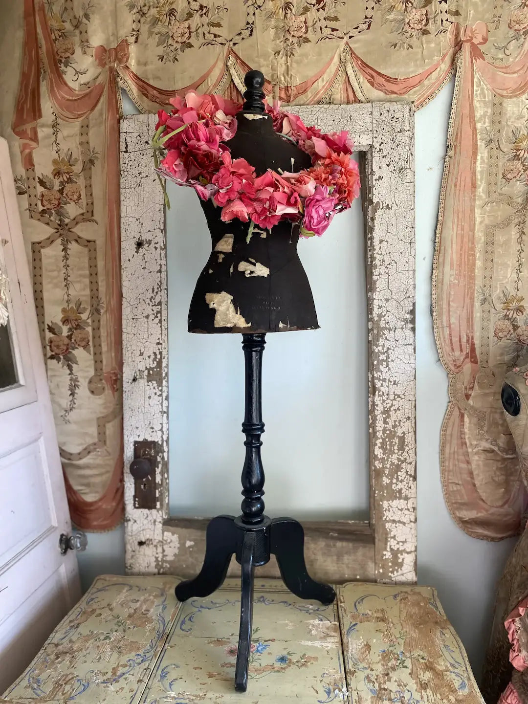 Millinery Wreath Antique & Vintage Flowers Pink Magenta