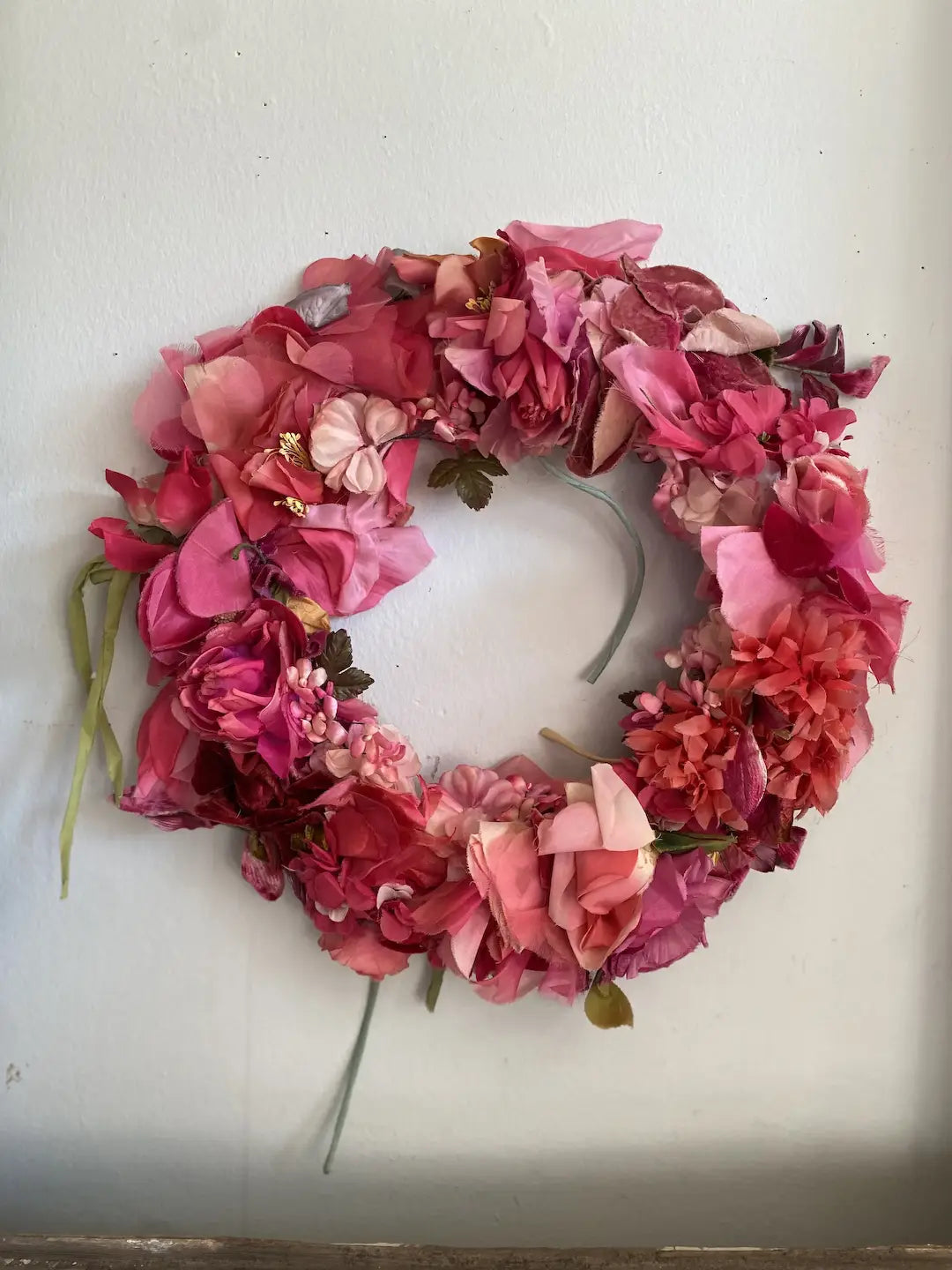 Millinery Wreath Antique & Vintage Flowers Pink Magenta