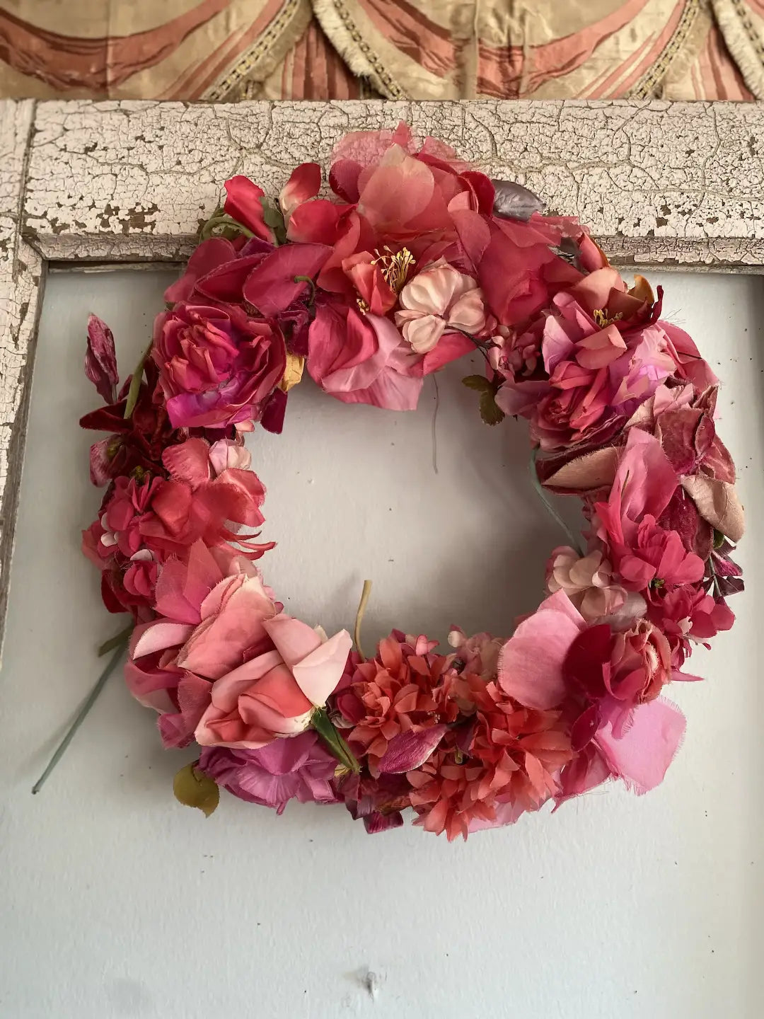 Millinery Wreath Antique & Vintage Flowers Pink Magenta