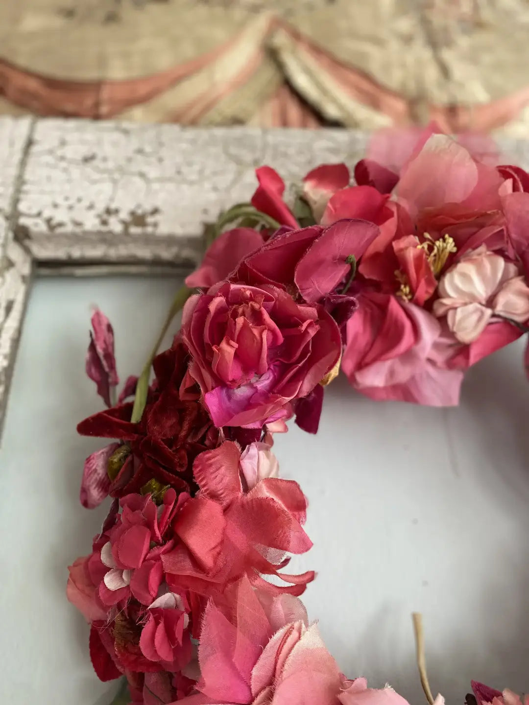 Millinery Wreath Antique & Vintage Flowers Pink Magenta