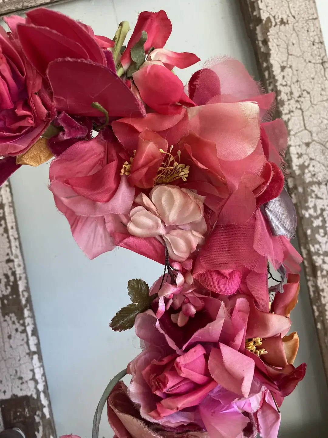 Millinery Wreath Antique & Vintage Flowers Pink Magenta