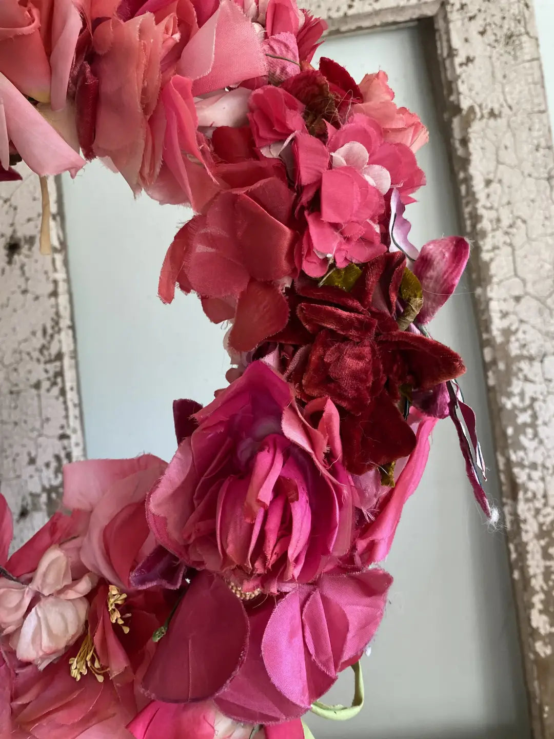 Millinery Wreath Antique & Vintage Flowers Pink Magenta