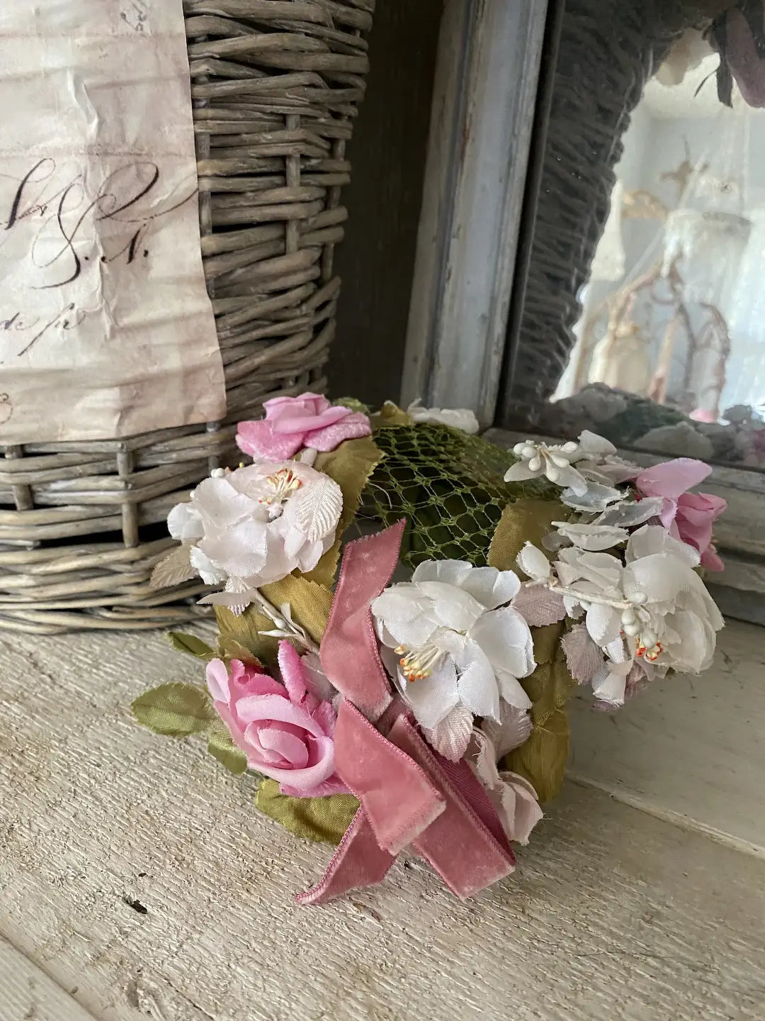 Vintage Millinery Hat Pink White Flowers Roses