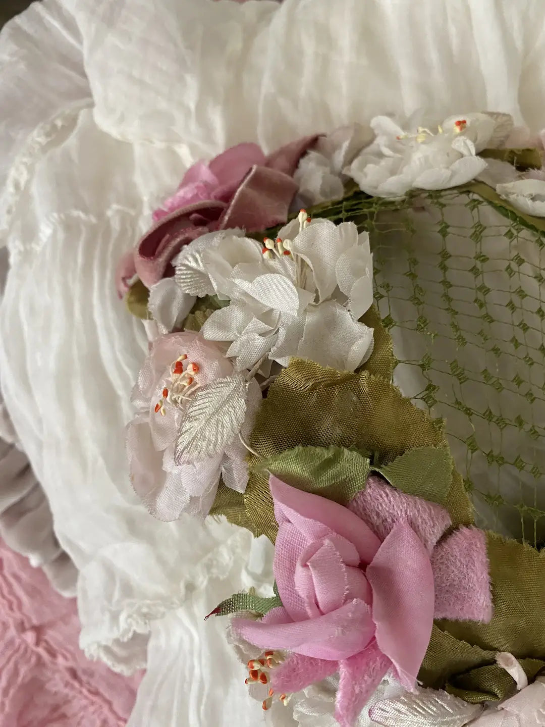 Vintage Millinery Hat Pink White Flowers Roses