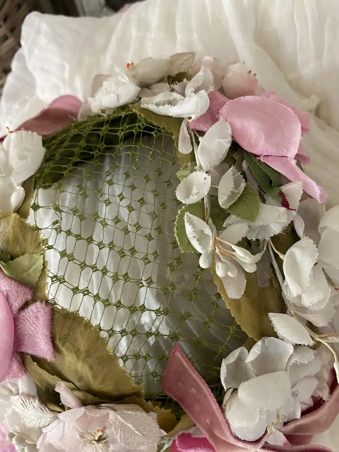 Vintage Millinery Hat Pink White Flowers Roses