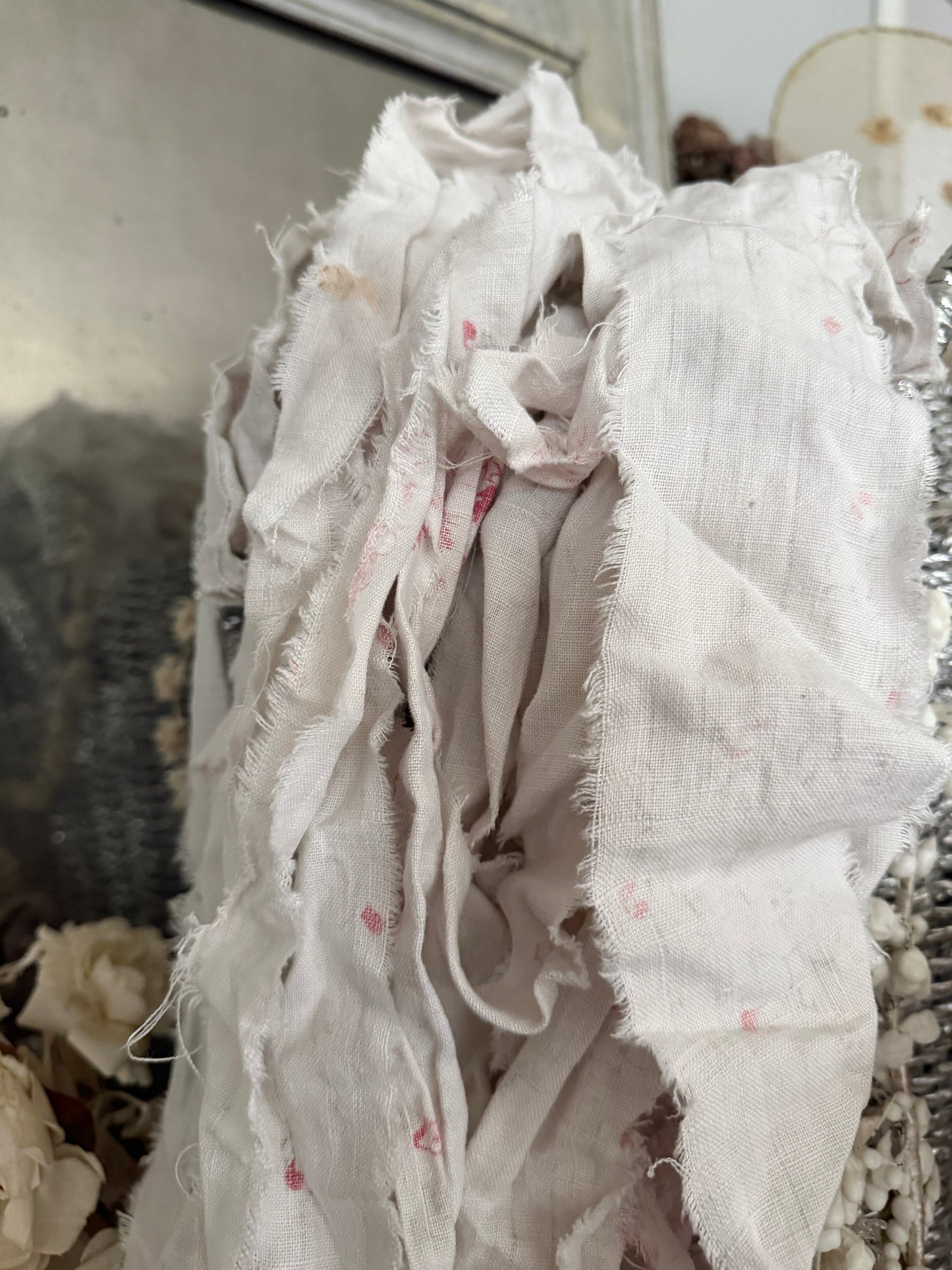 Antique Hand Torn French Linen Fabric Ribbon
