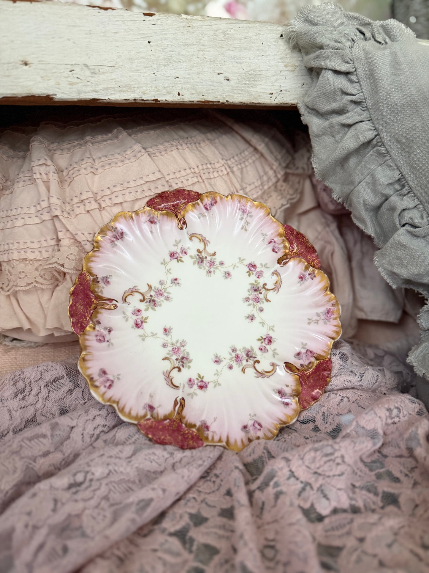 Antique Pink Limoges France Plate