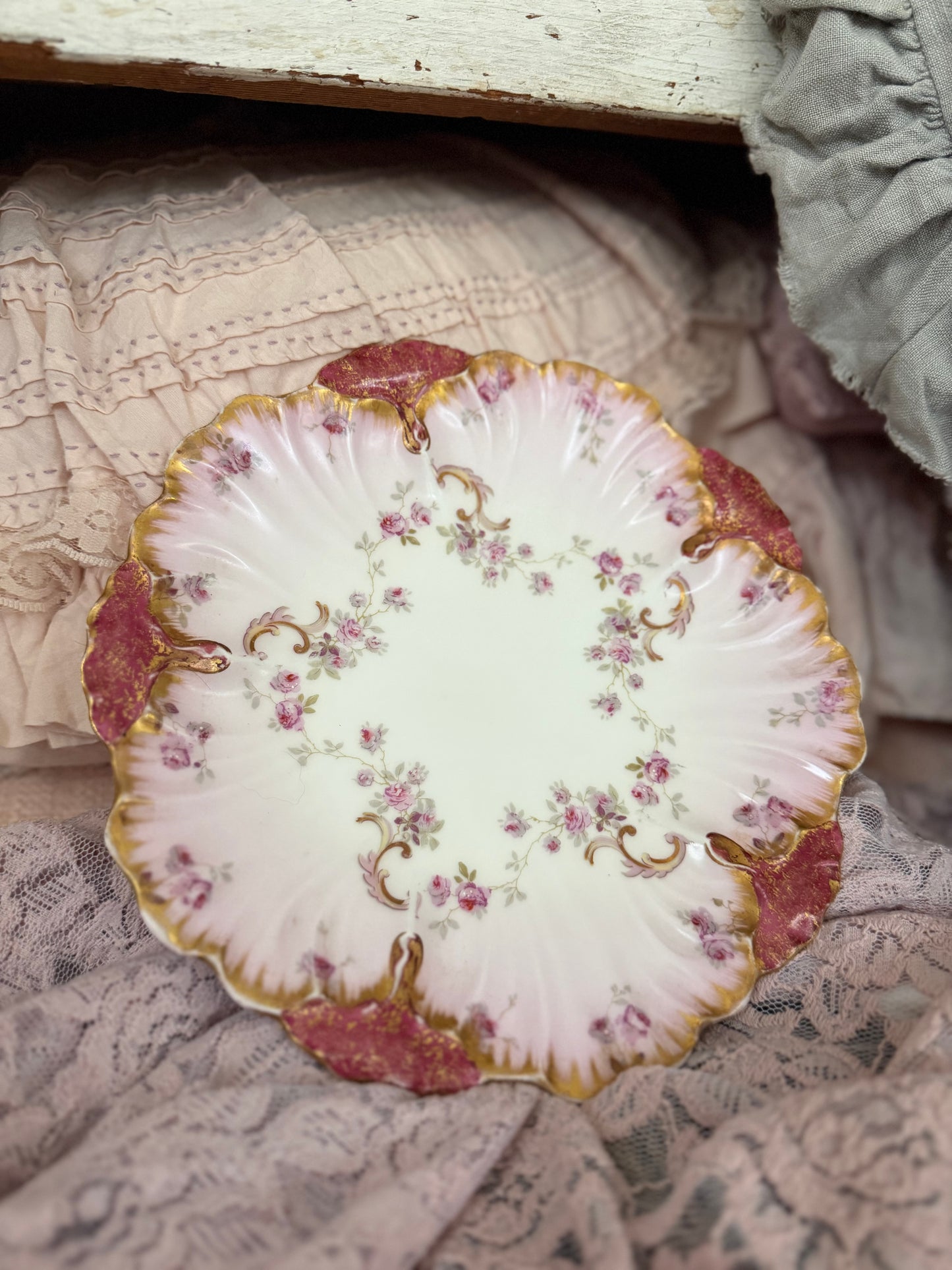 Antique Pink Limoges France Plate