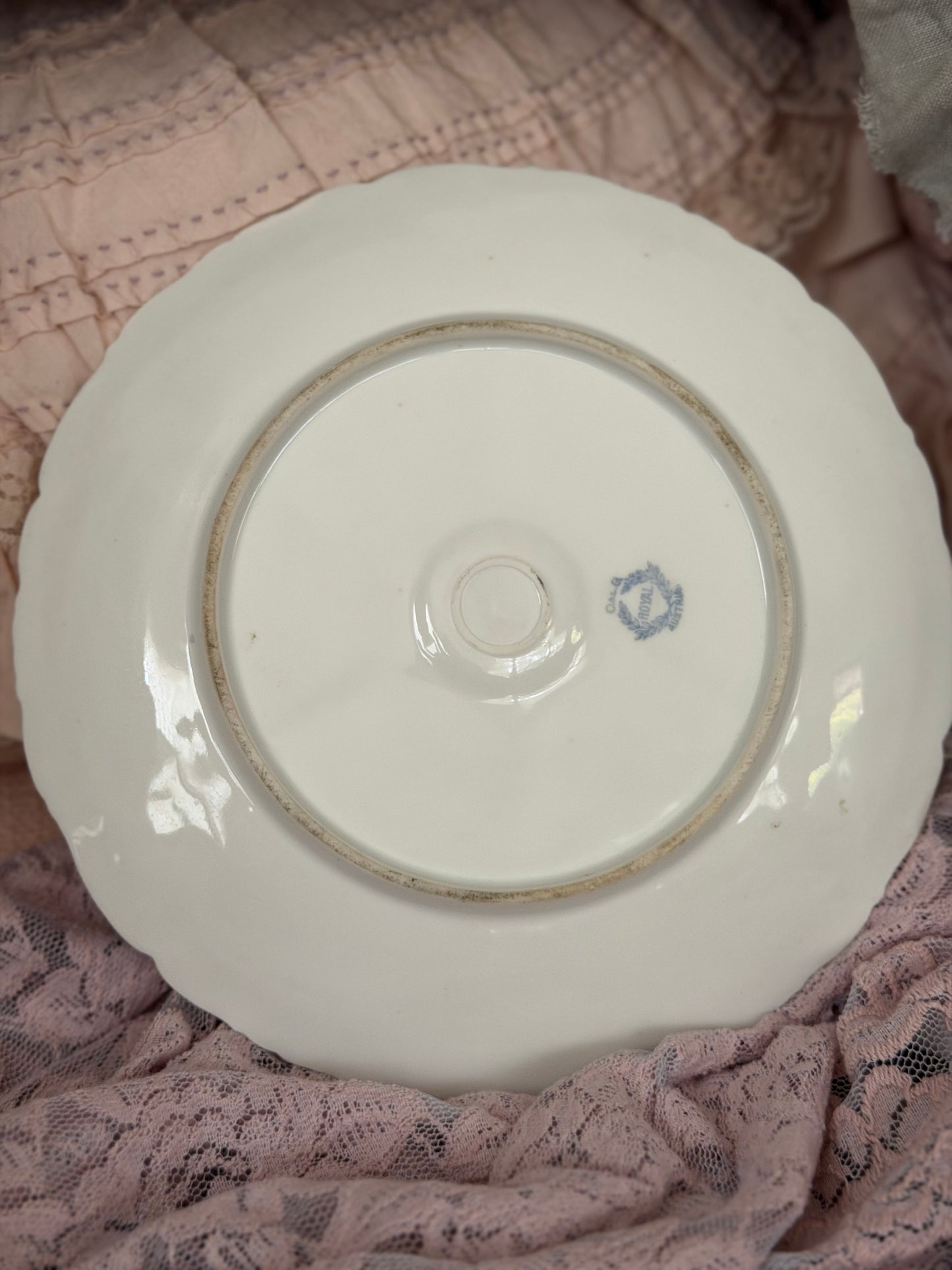 Antique Pink Floral Oyster Plate