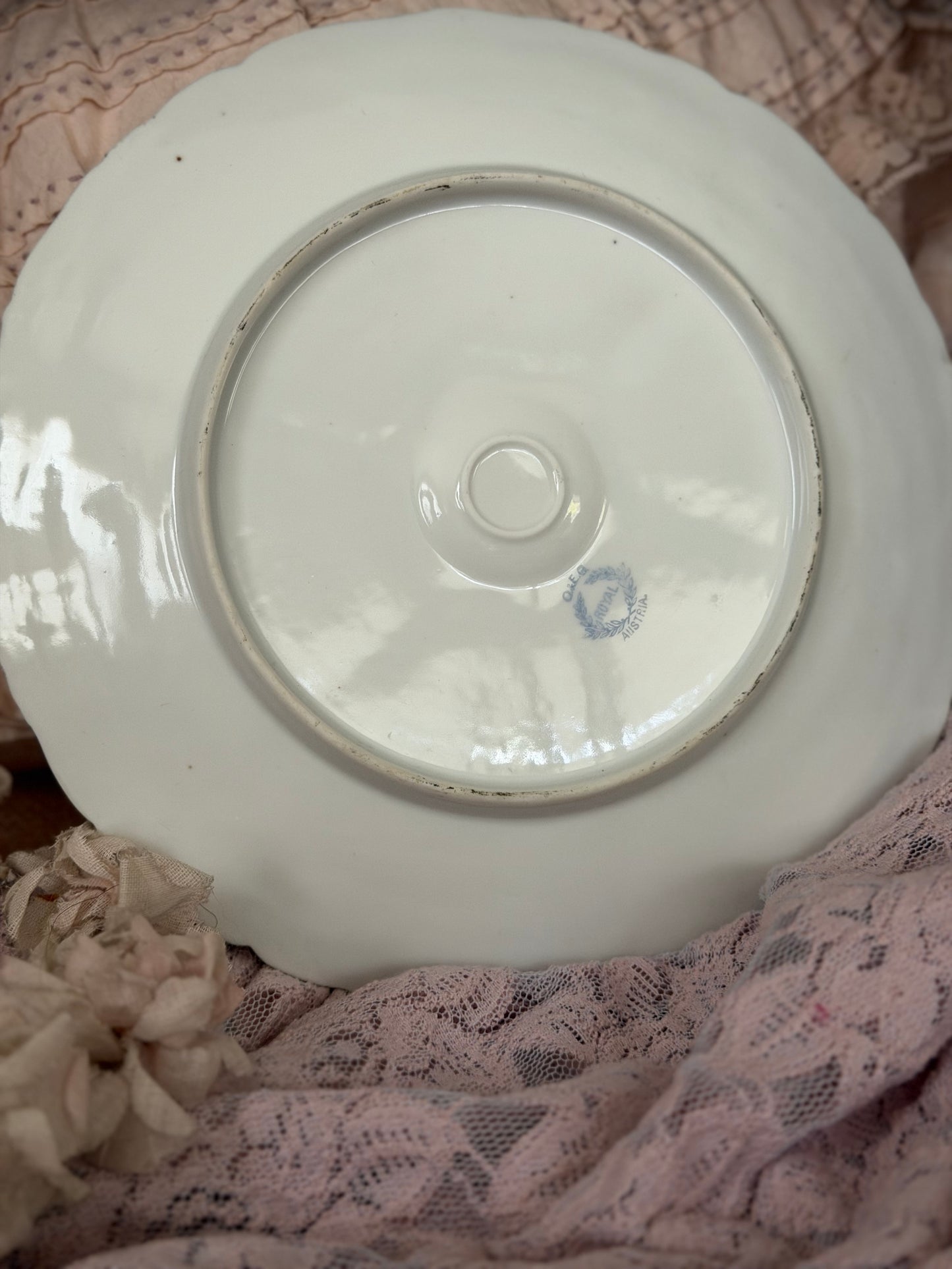 Antique Pink Floral Oyster Plate