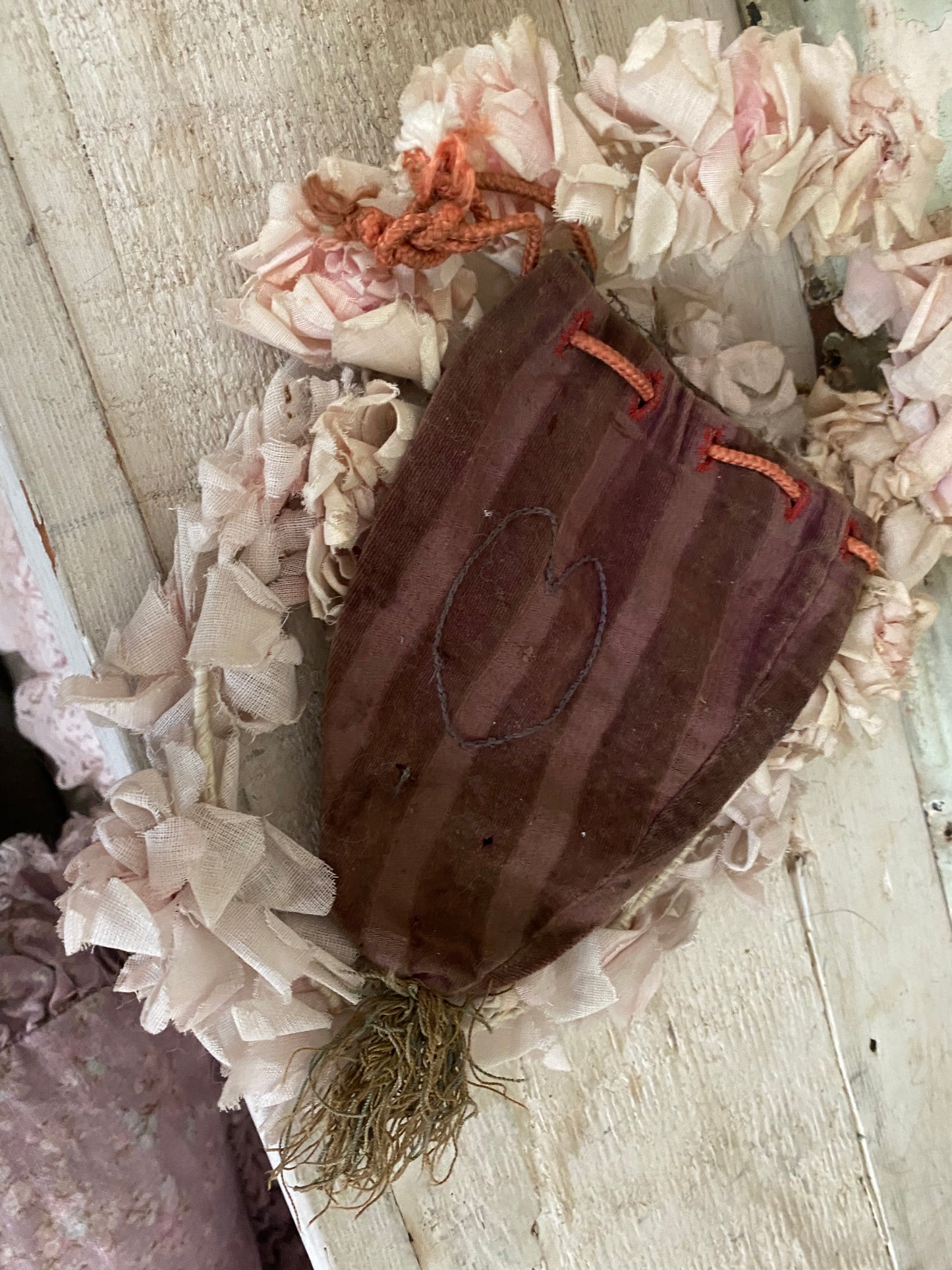 Antique c1790 Velvet Heart Pouch