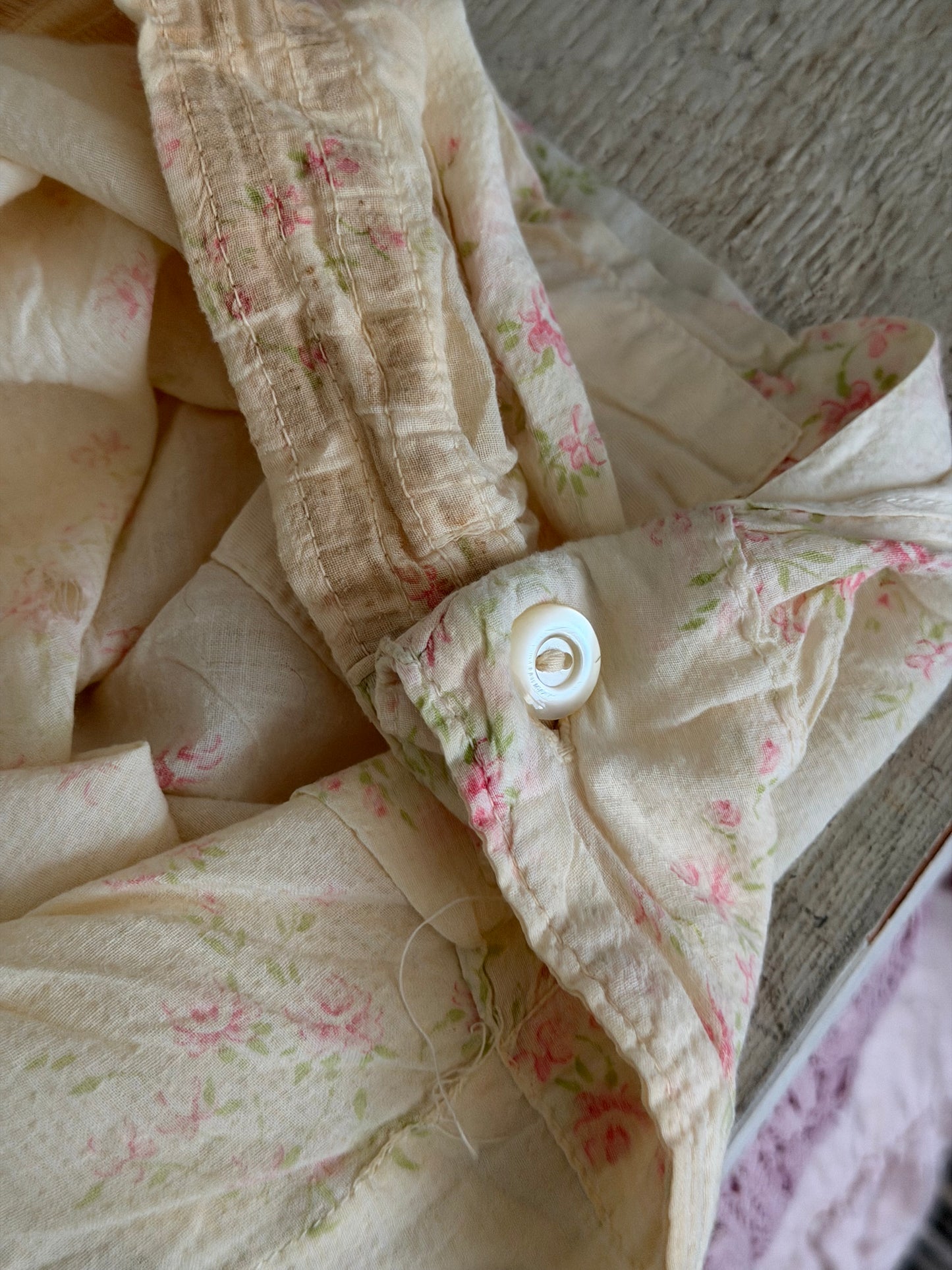 Antique Pink Floral Rose Pajama Pants