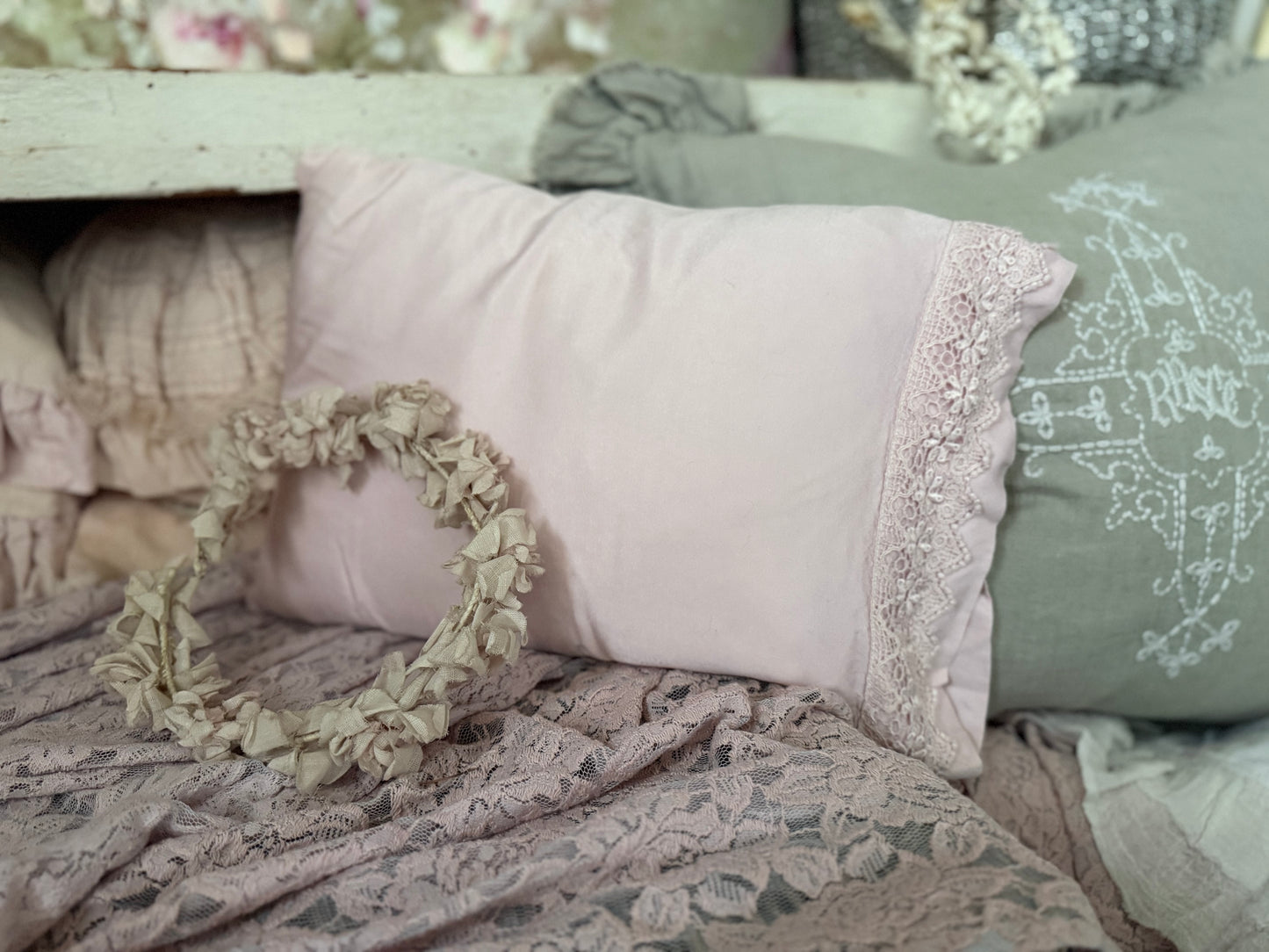 Bella Notte Pink Lace Boudoir Pillow