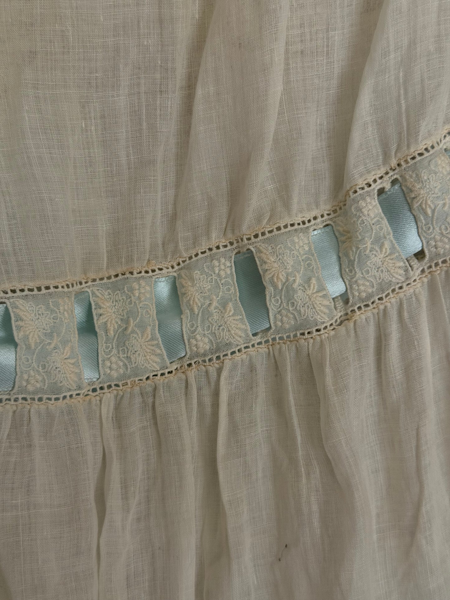 Antique Victorian Floral Lace Nightgown Slip Ribbon Bow