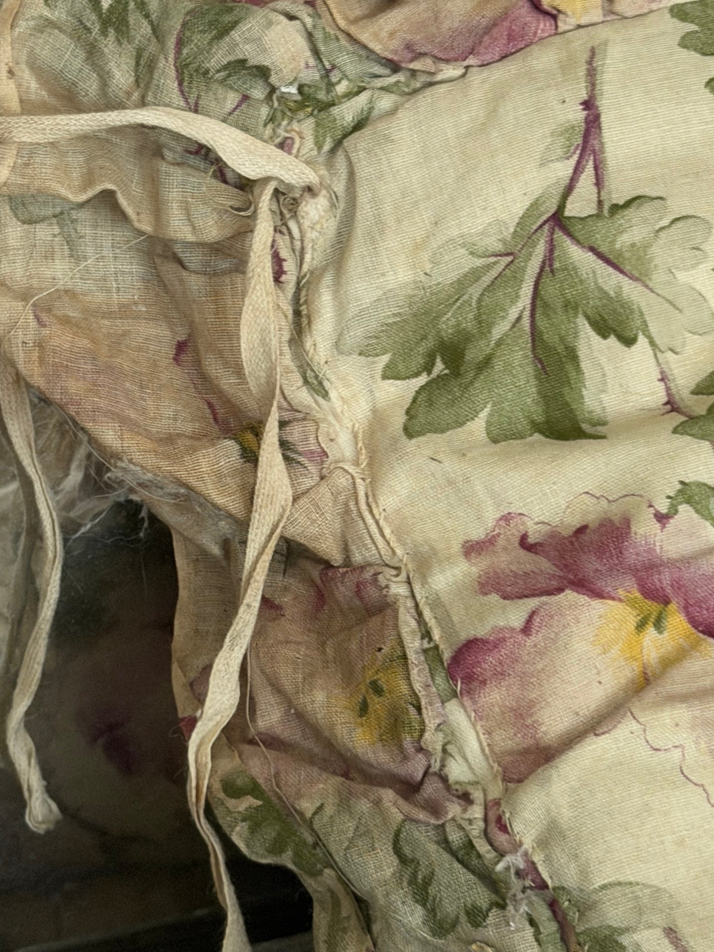 Antique French Straw Filled XL Long Floral Ruffled Cushion