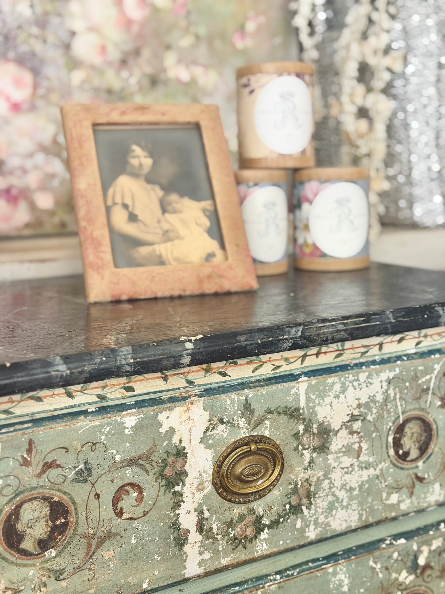 Antique 18th Century Italian Neoclassical Polychrome Dresser