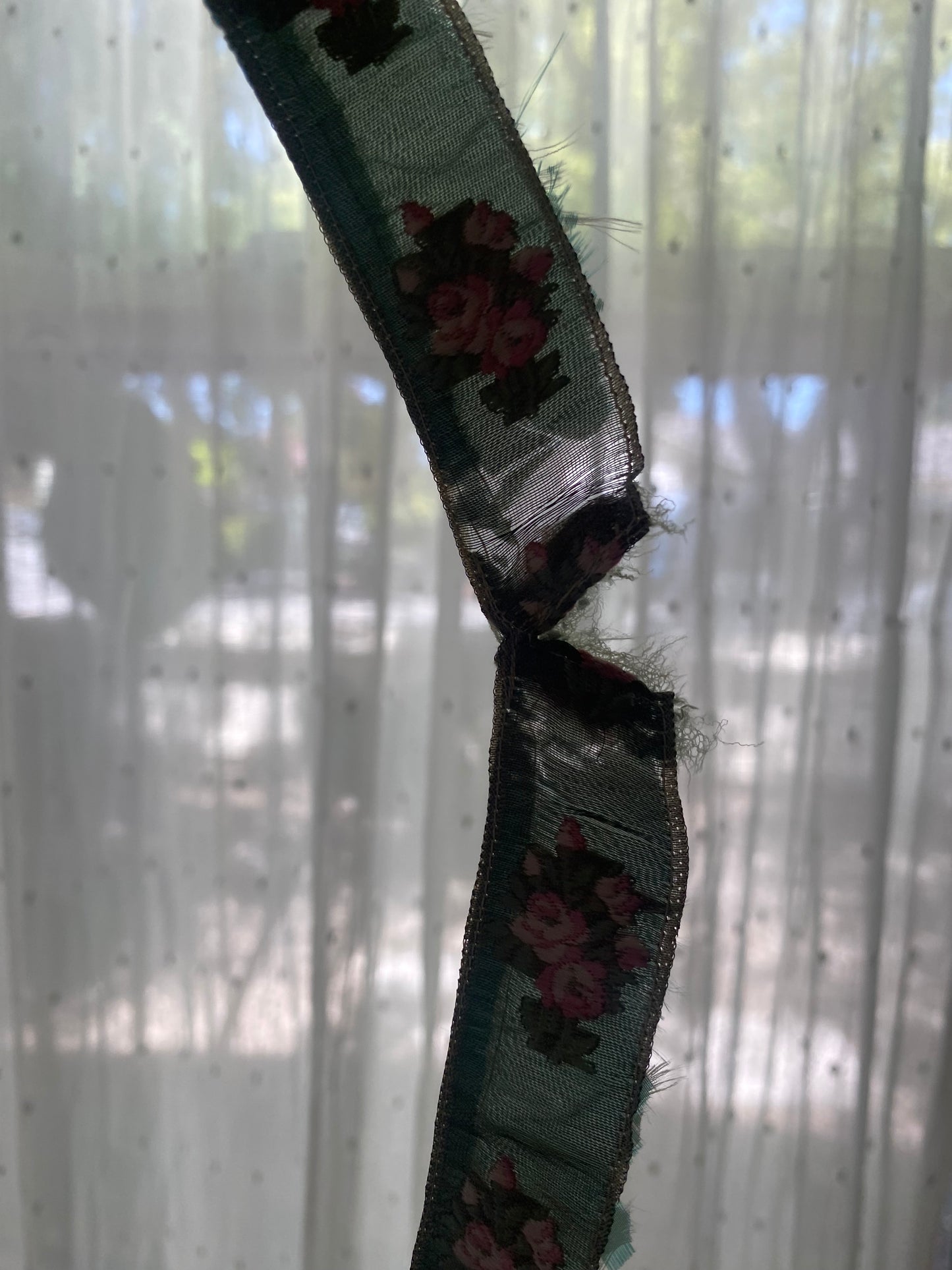 Antique French Ribbon Trim Pink Roses