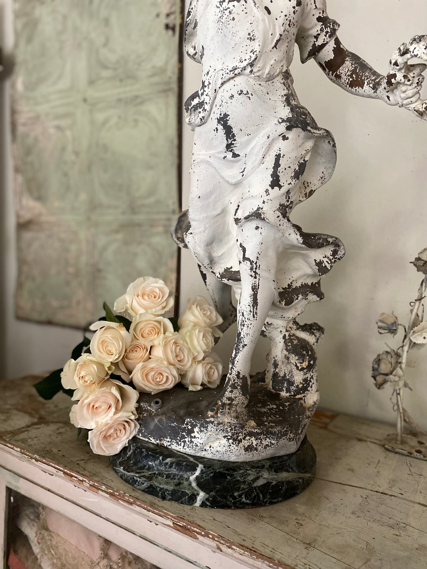 RARE Antique Marble Iron Figural Lamp