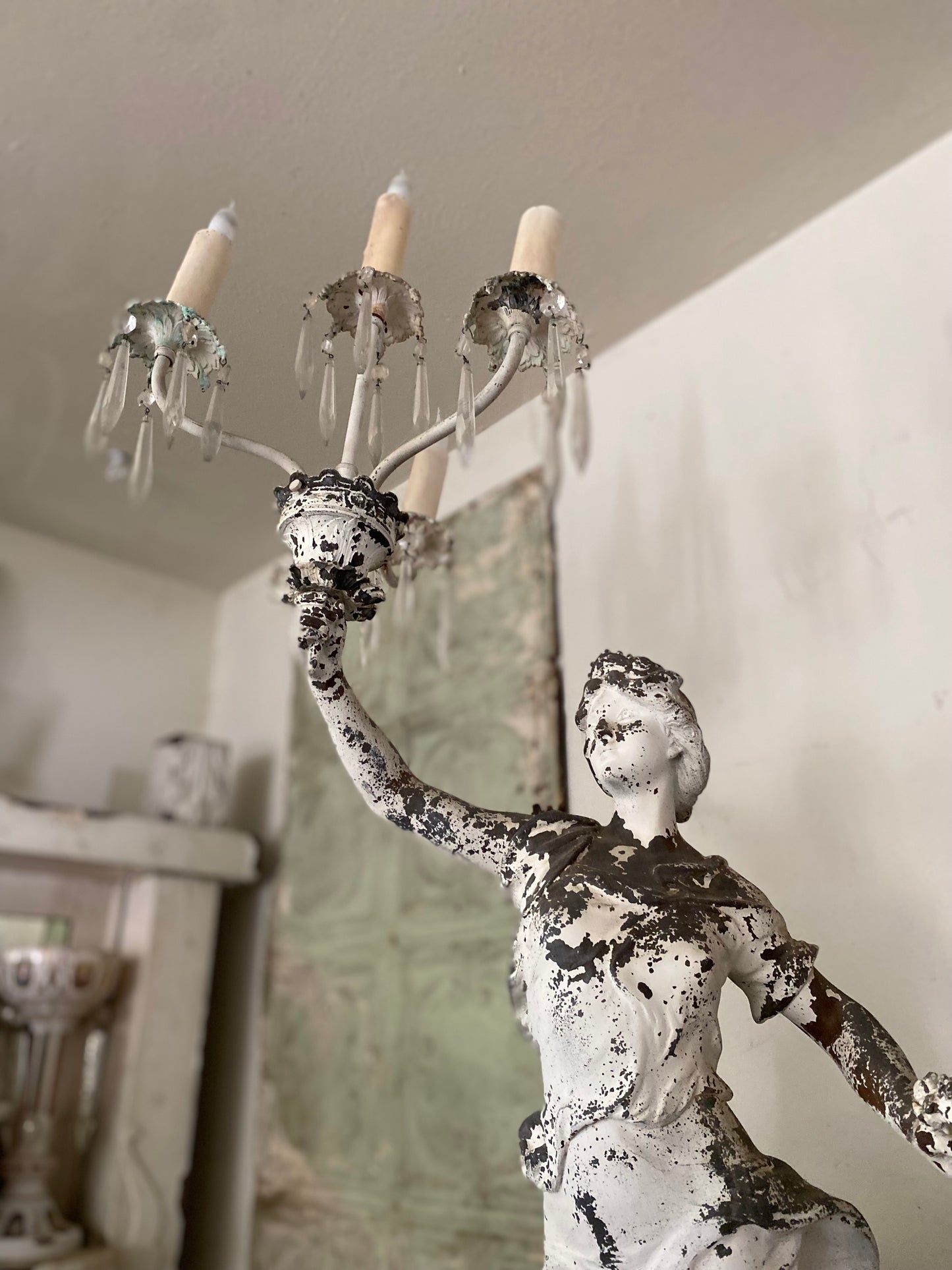RARE Antique Marble Iron Figural Lamp