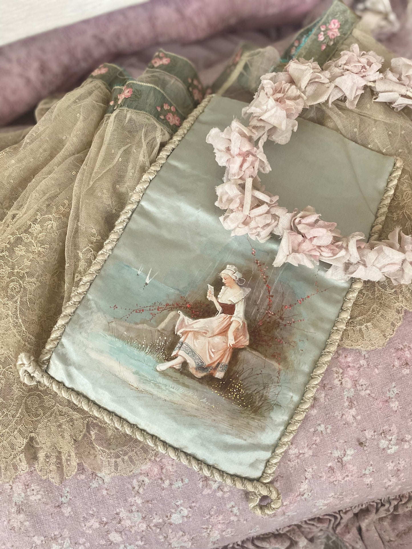 Antique French Silk Painted Pouchette